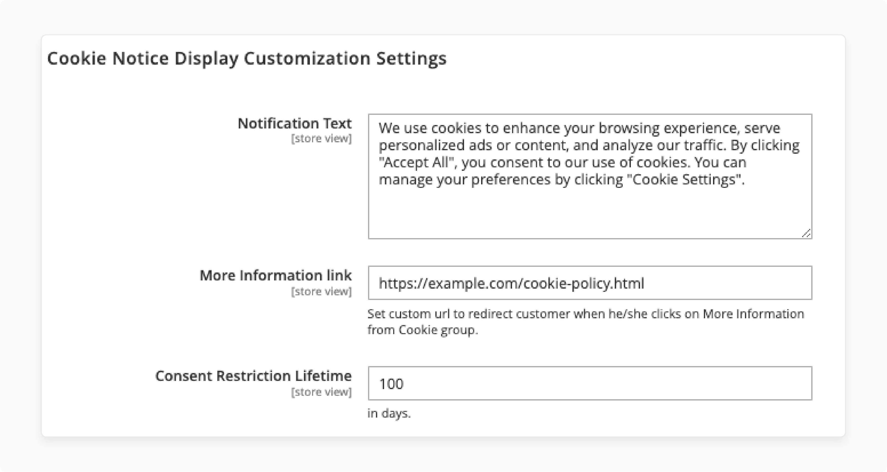 Change cookie notification settings for the Google Consent Mode V2 Magento 2 extension