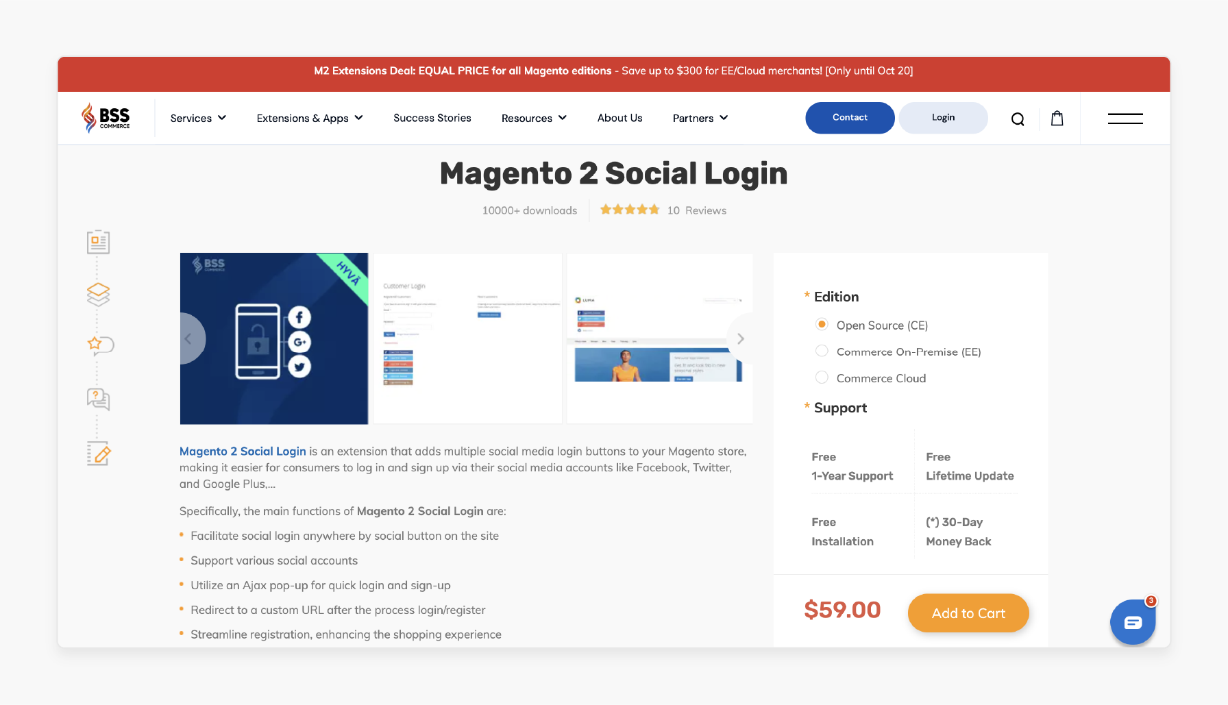 BSS Commerce social login extension