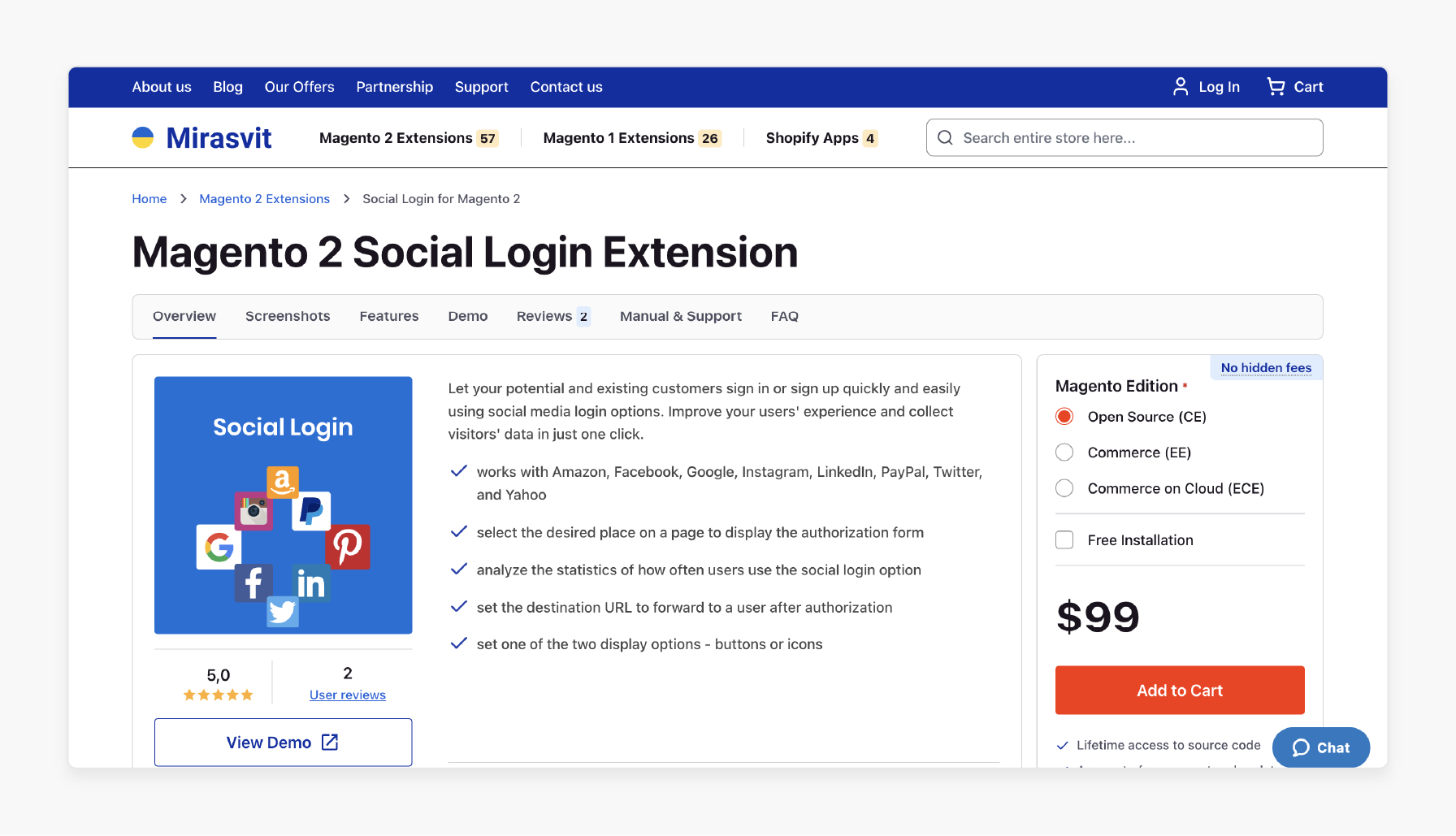 Mirasvit extension for easier social logins