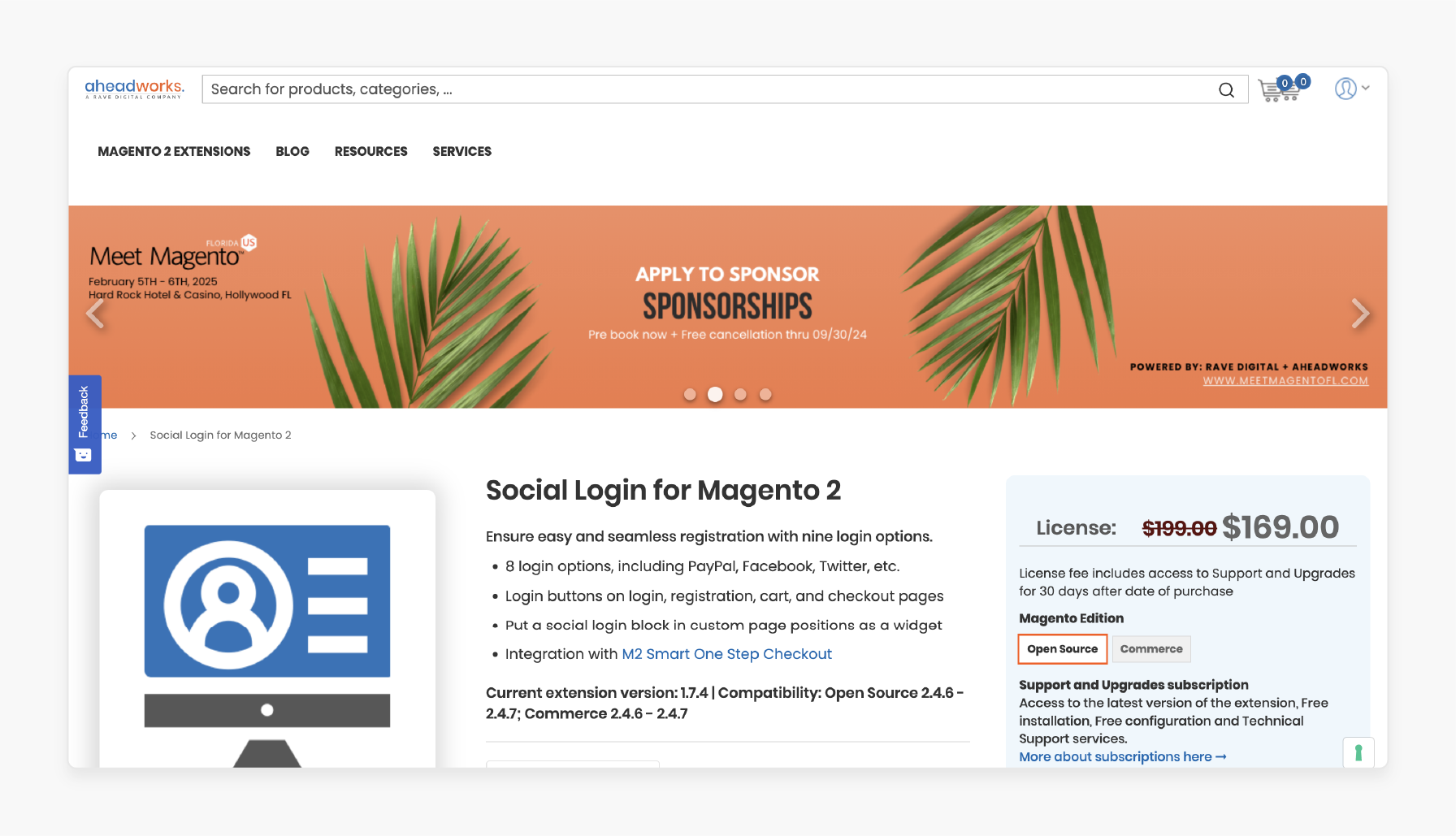 Aheadworks extension for Magento social login