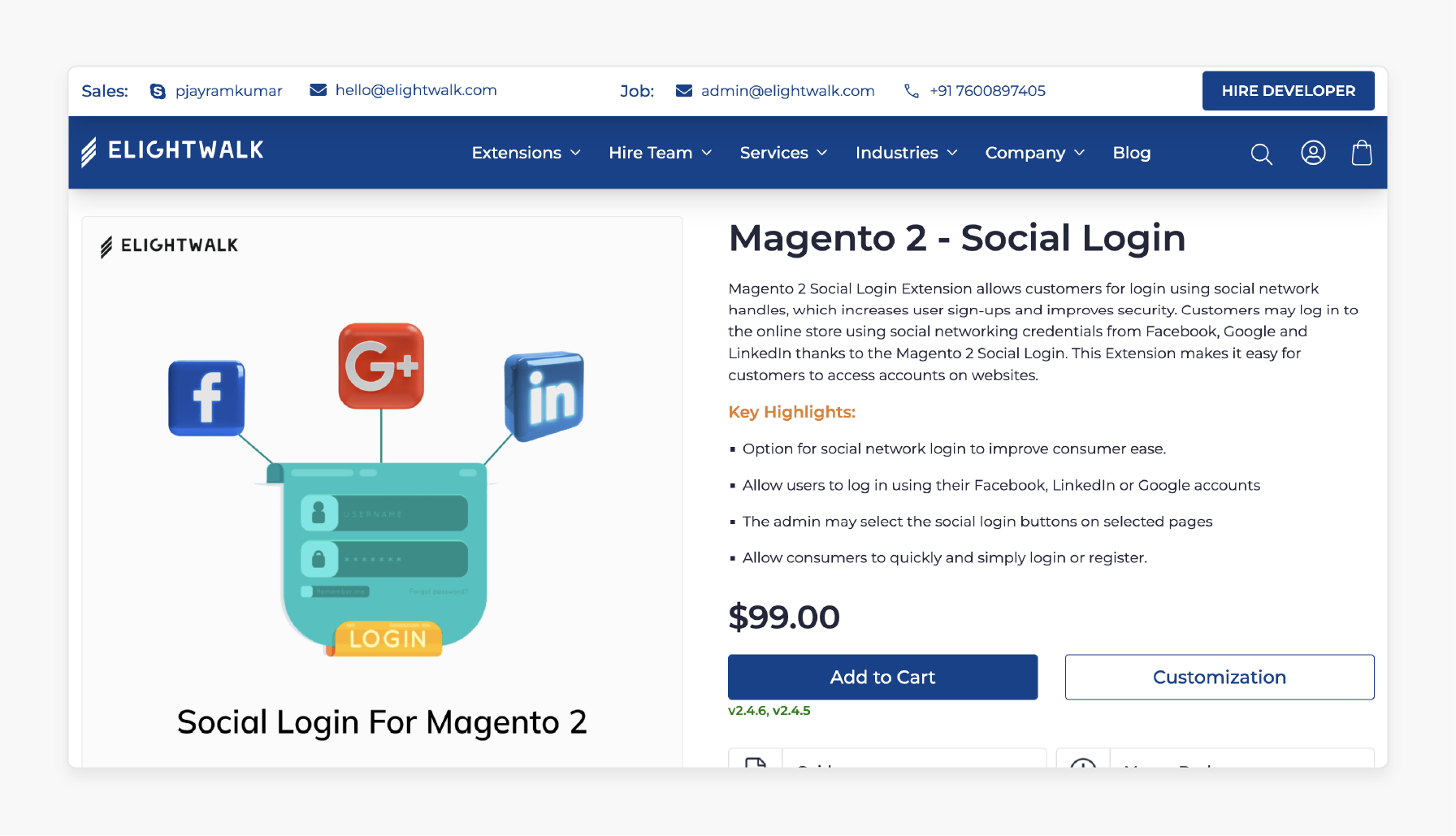 Elightwalk social login for Magento stores