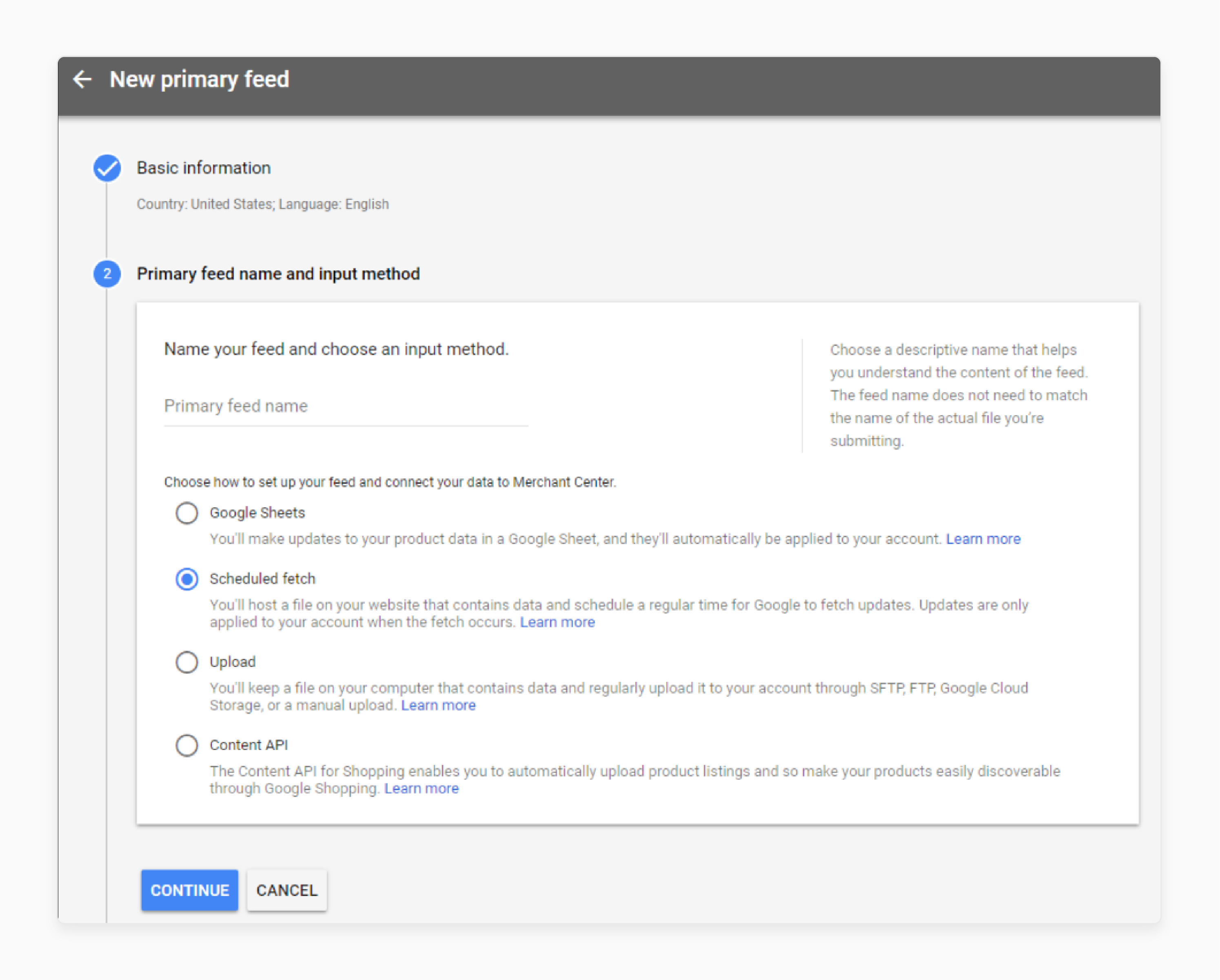 SFTP, FTP or Google Cloud Storage in Google Merchant Center