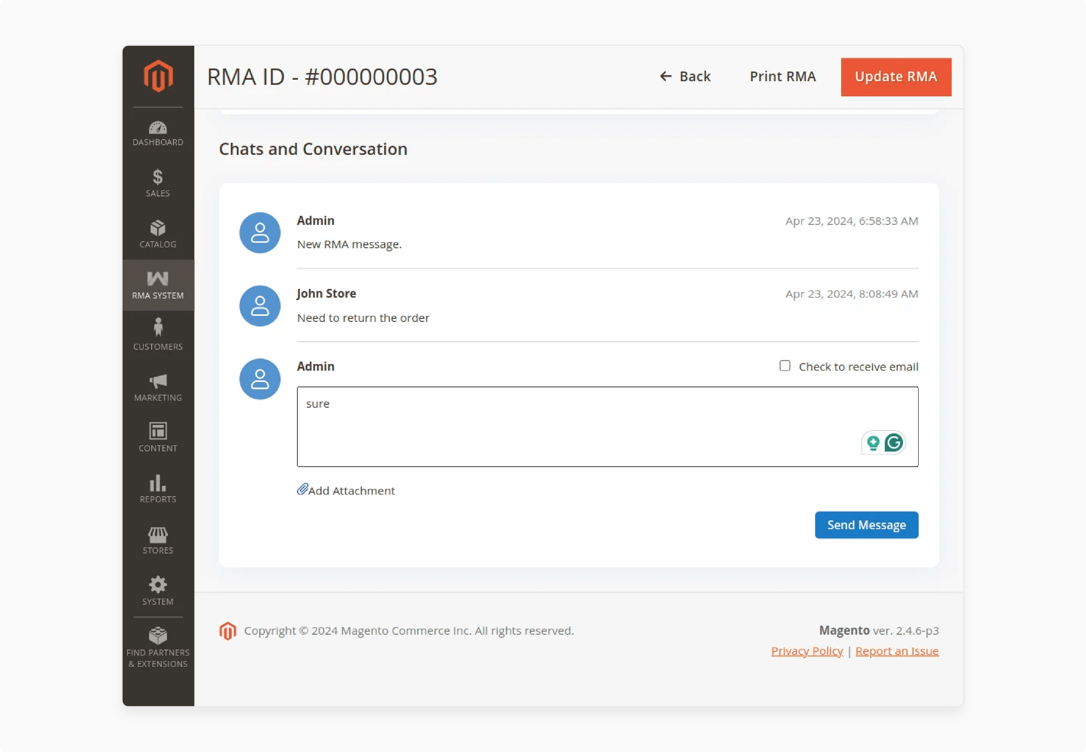 Communicating with Customers through Magento 2 RMA System