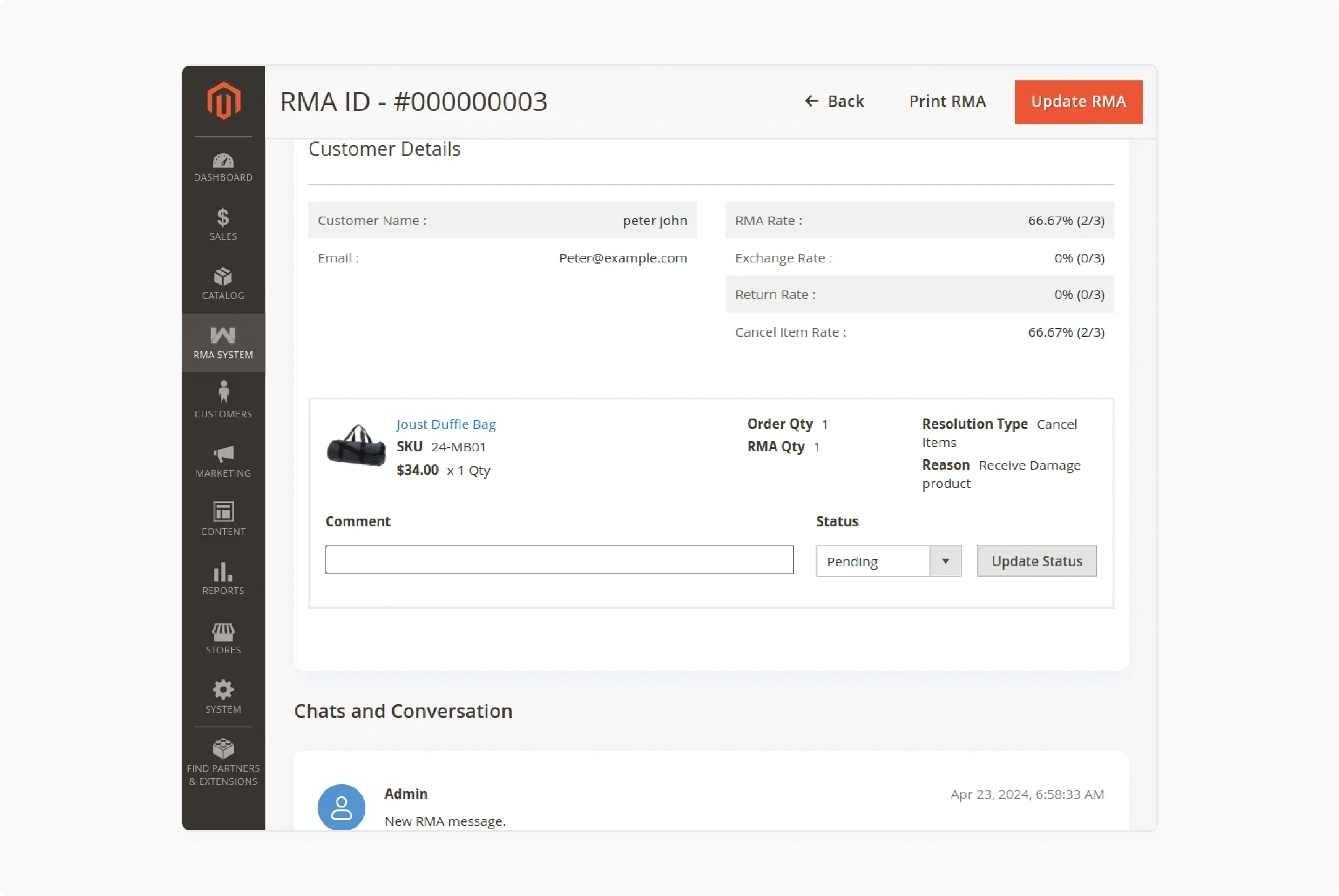 Updating RMA Status and Resolution in Magento 2
