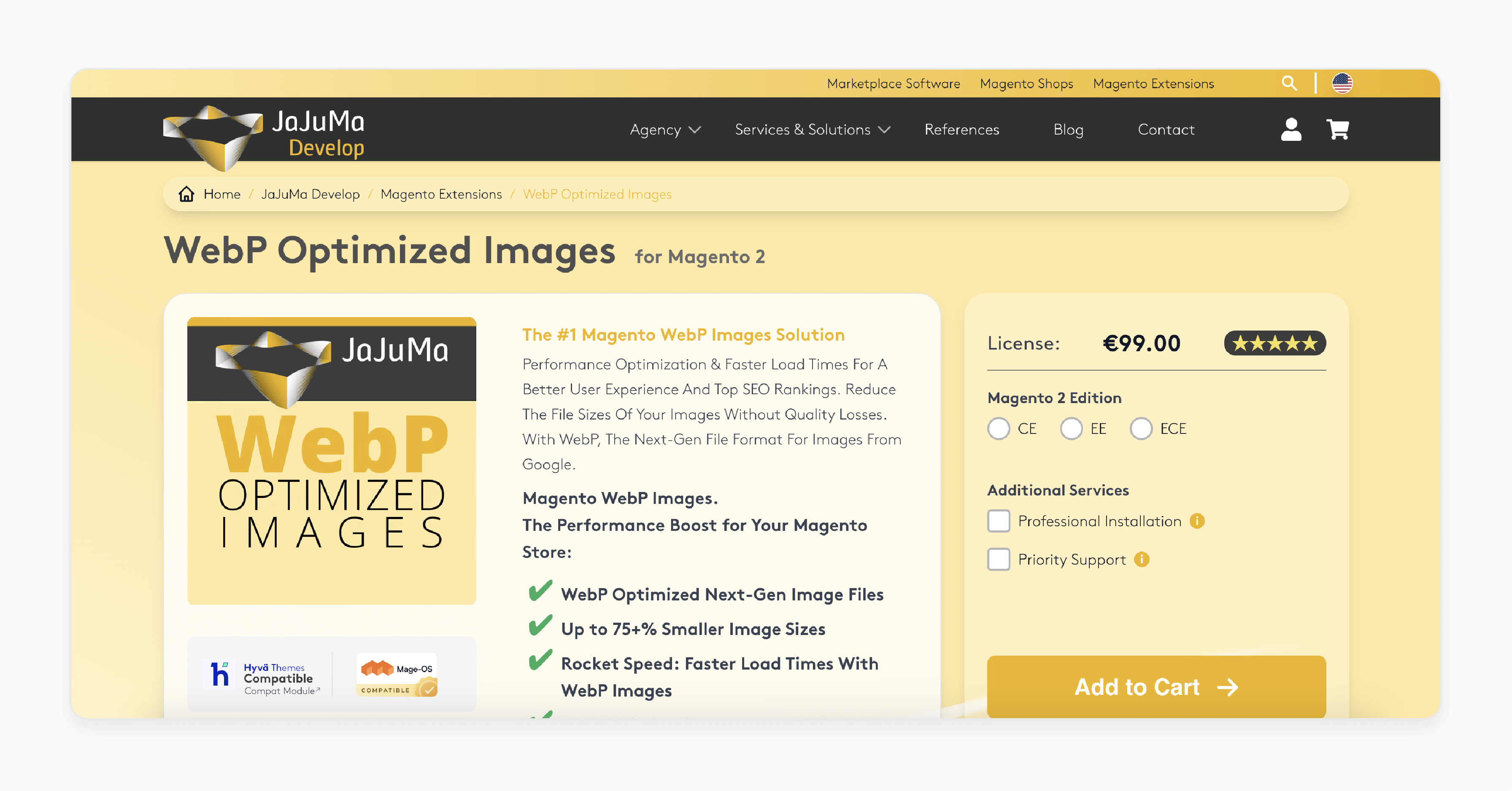 webp optimized images extension for Magento 2 by JaJuMa, reducing file sizes by up to 75% and enhancing user experience