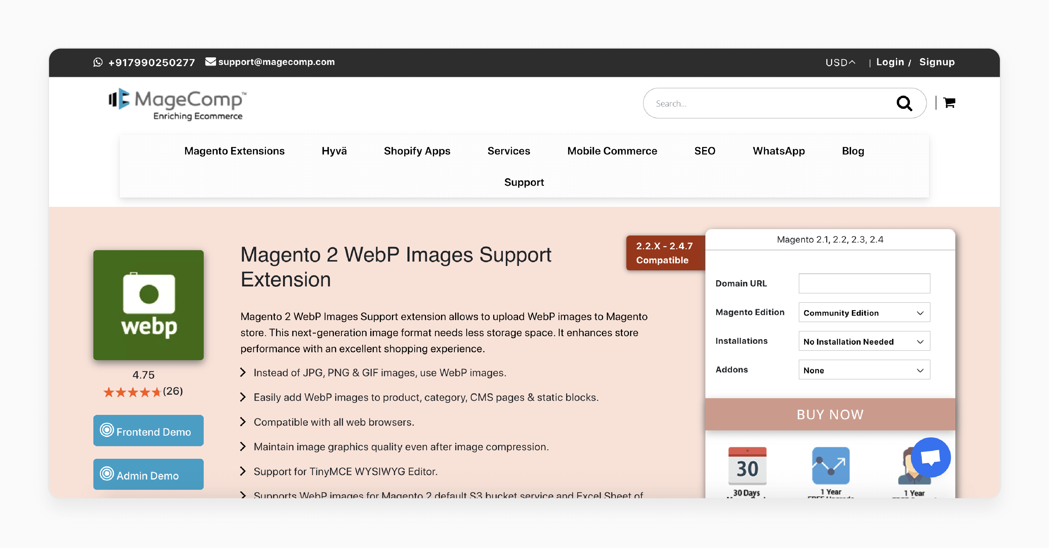 Magento 2 webp extension by MageComp for converting PNG, JPEG, and GIF images to WebP, enhancing performance and storage