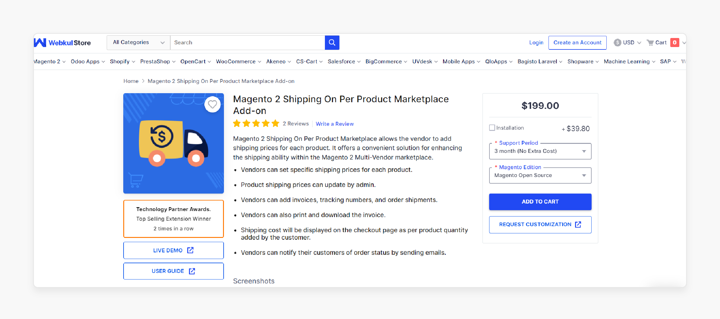 shipping per product rate magento 2 marketplace module by webkul supporting individual product shipping rates for vendors