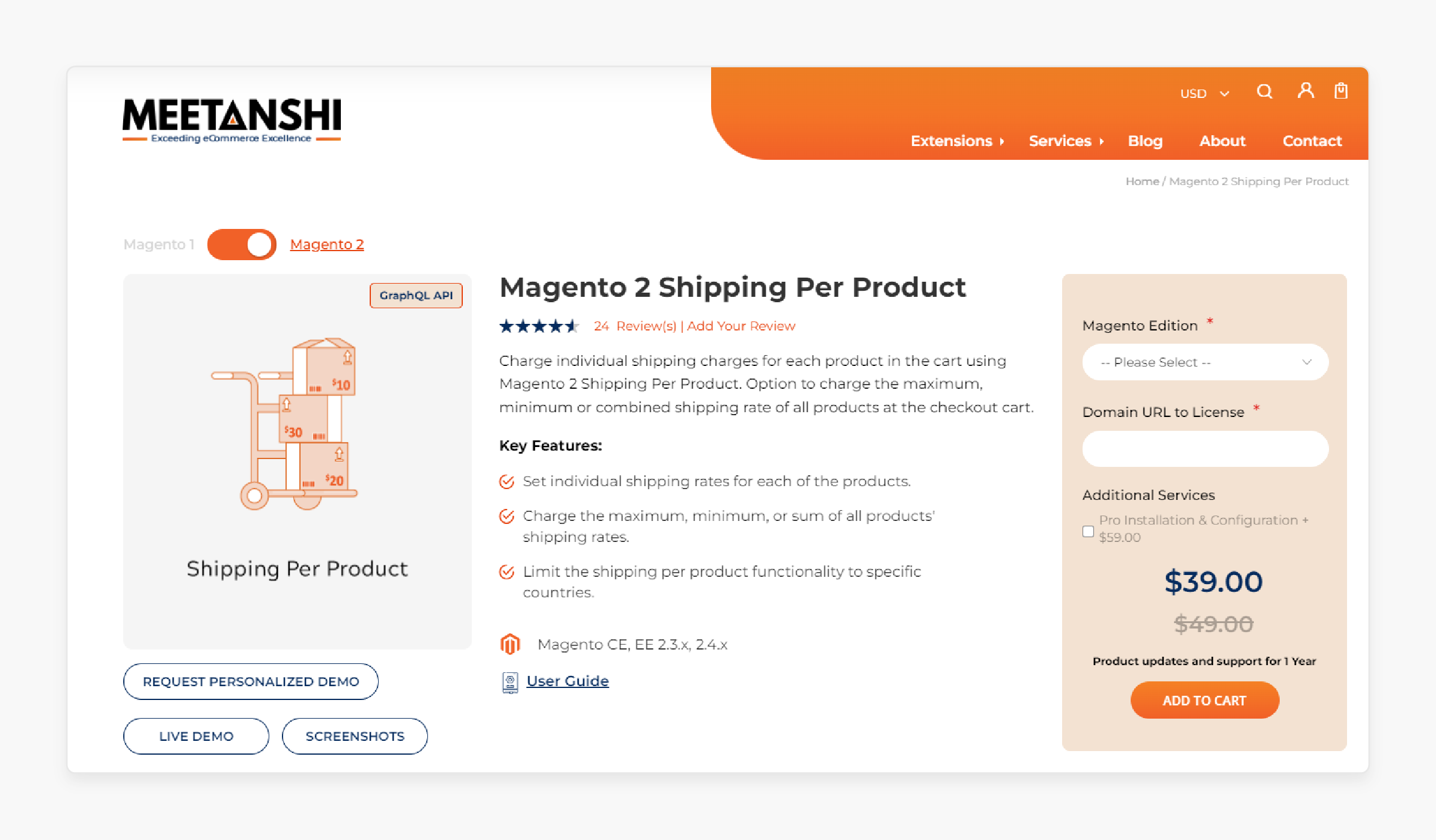 magento 2 shipping per product extension by meetanshi offering individual shipping rates and customizable options for each product