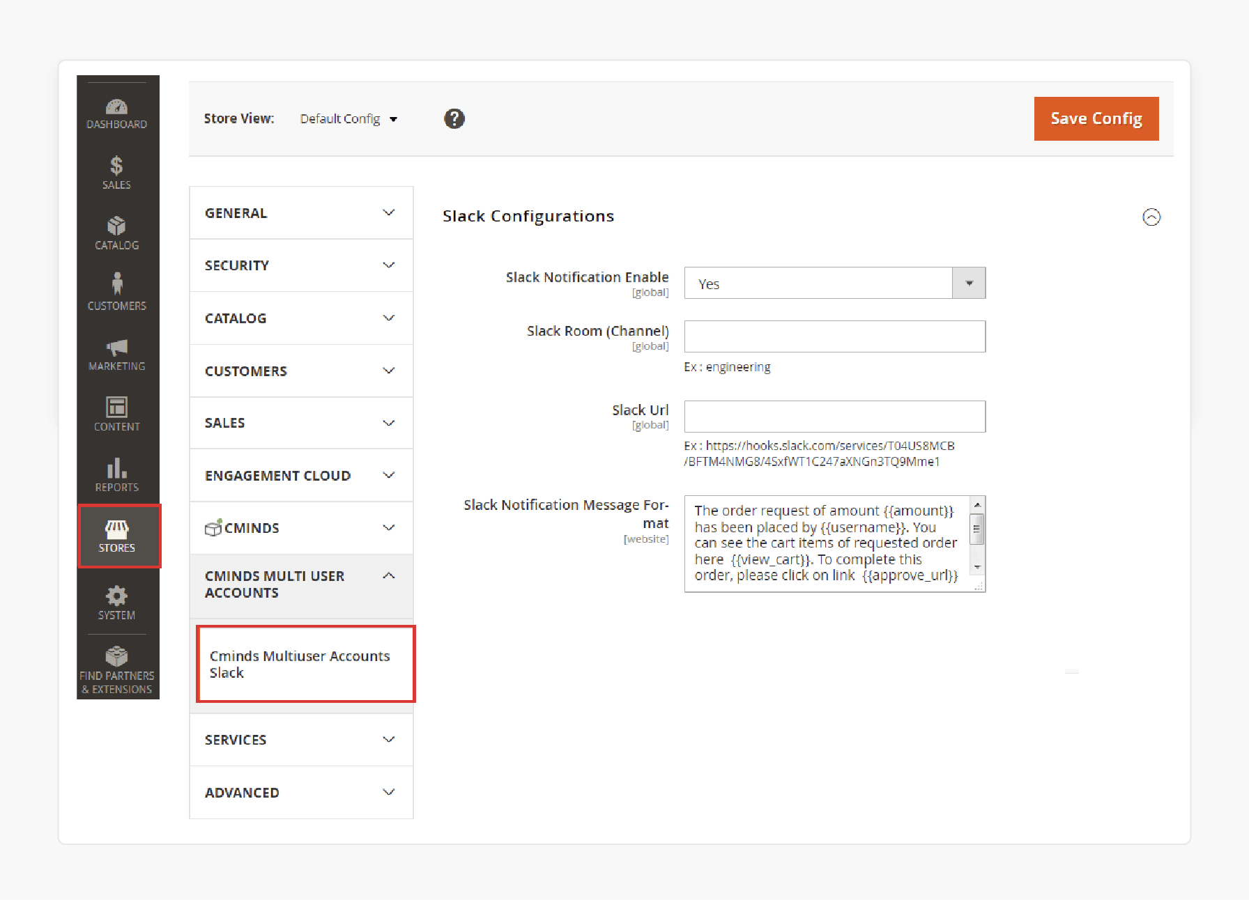Slack configuration in Magento slack integration extension