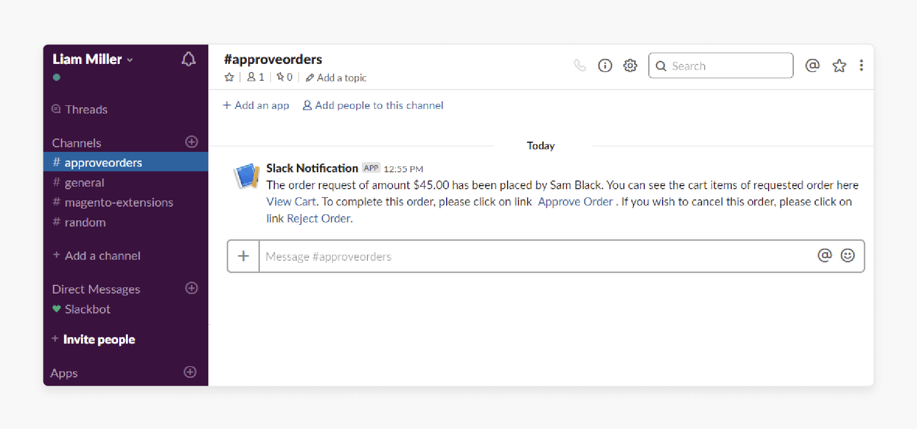 frontend notification in Magento slack integration extension