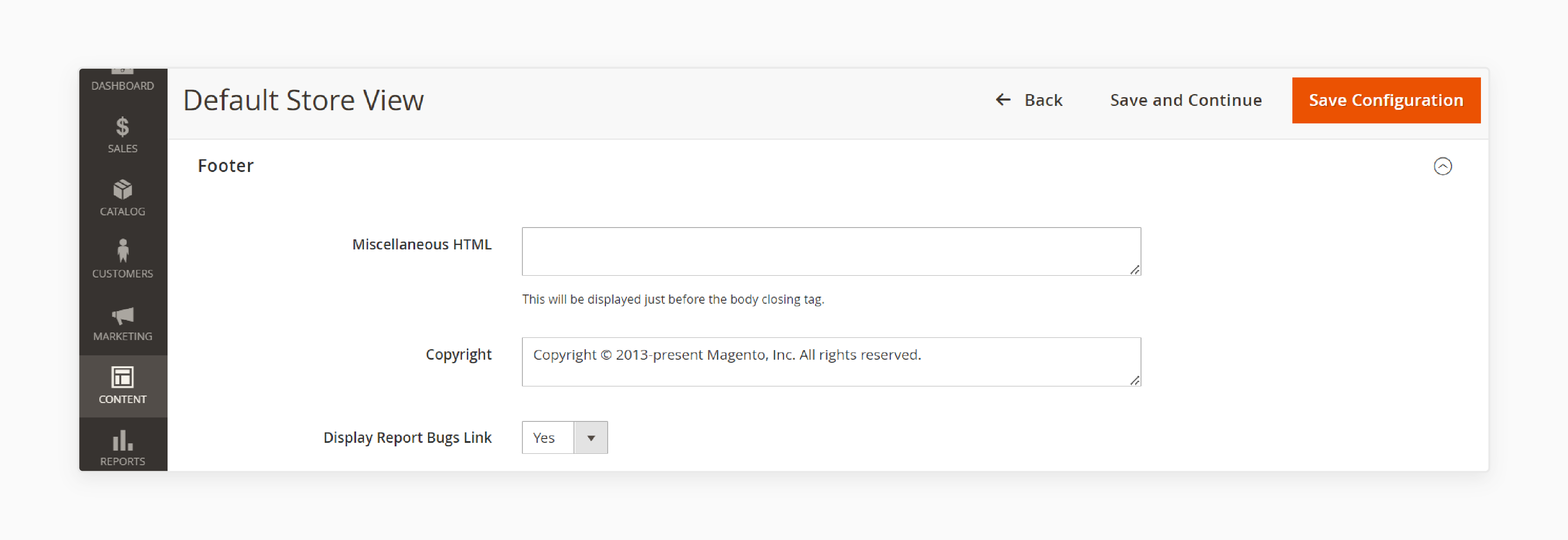 Edit the Magento 2 copyright footer text