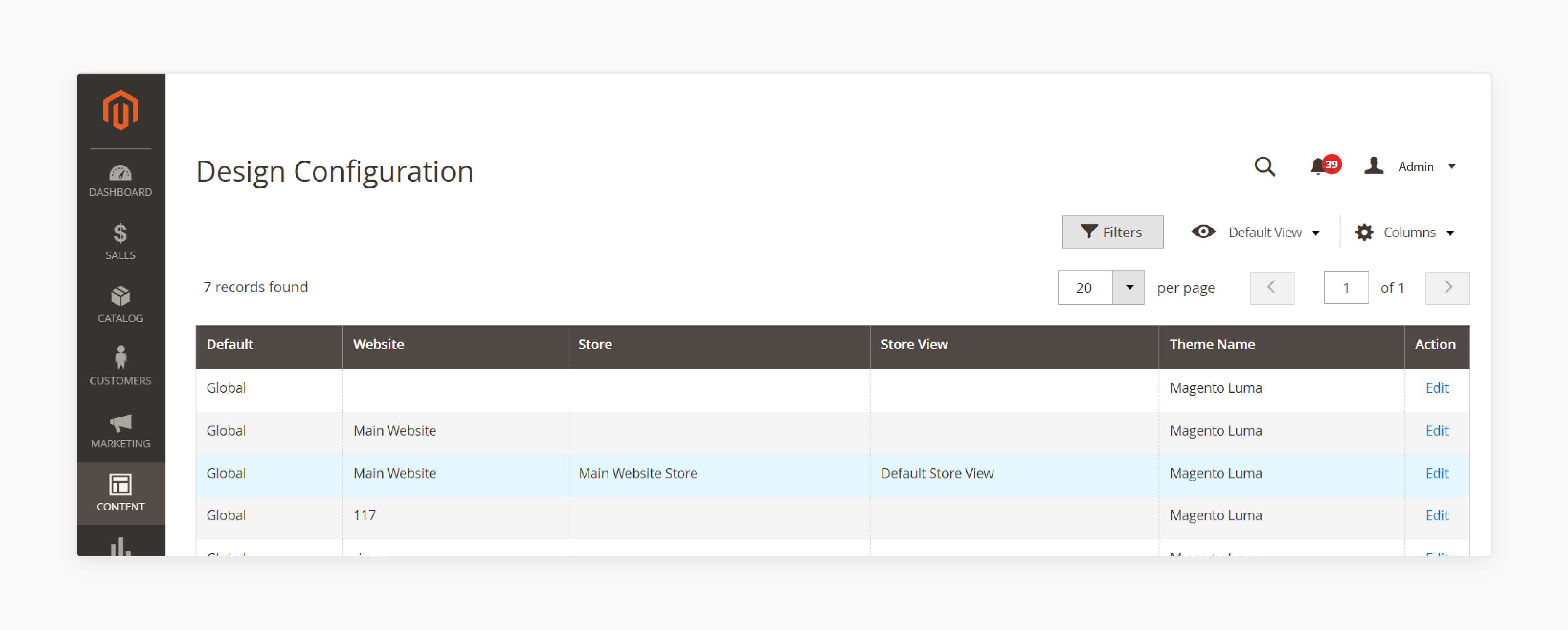 Select the store to customize Magento 2 copyright