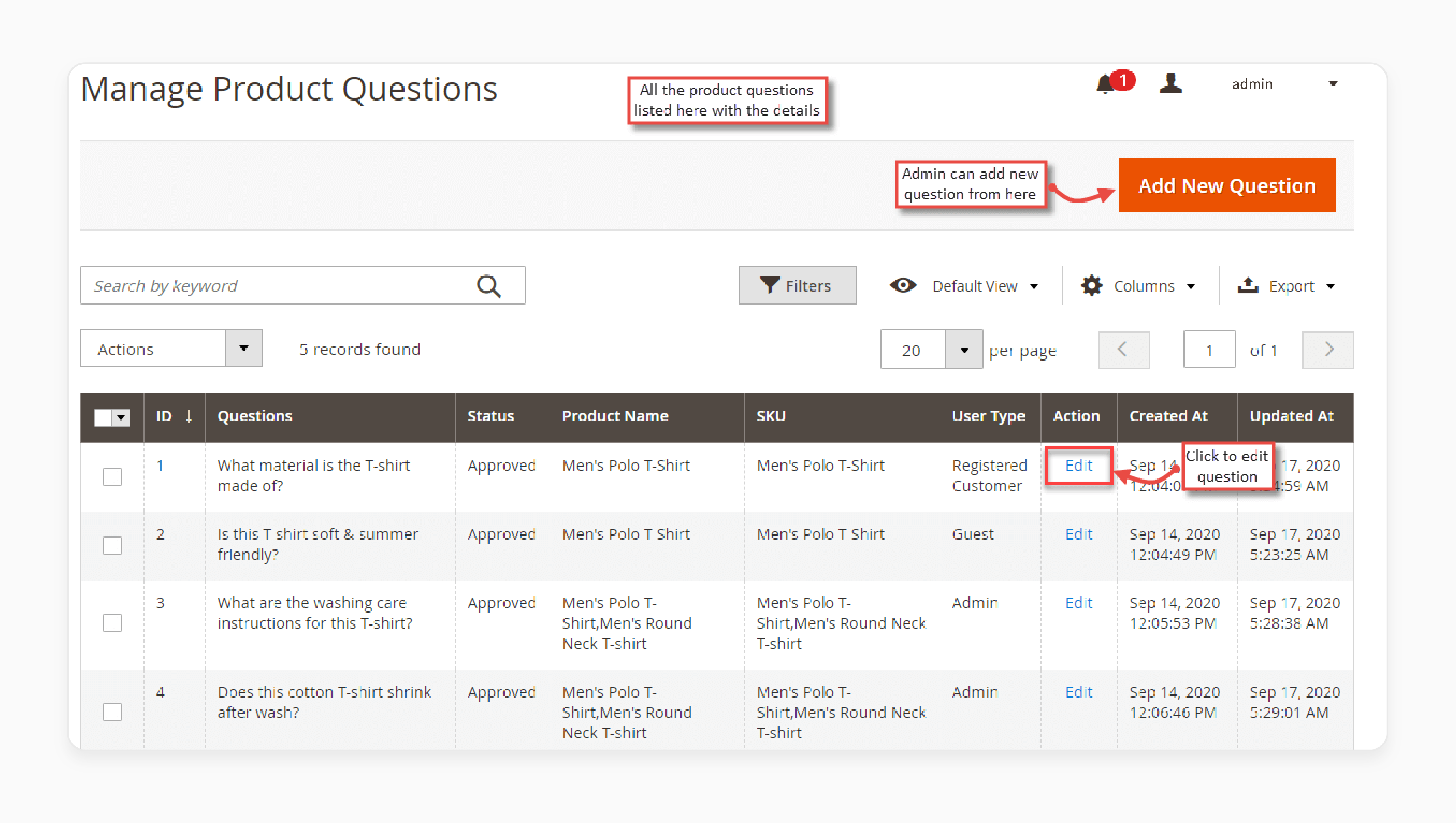 Manage questions in the Magento 2 Product questions extension