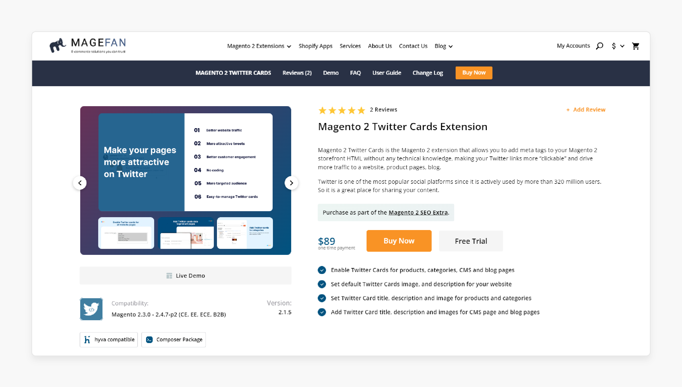 MageFan Magento 2 Twitter Widget