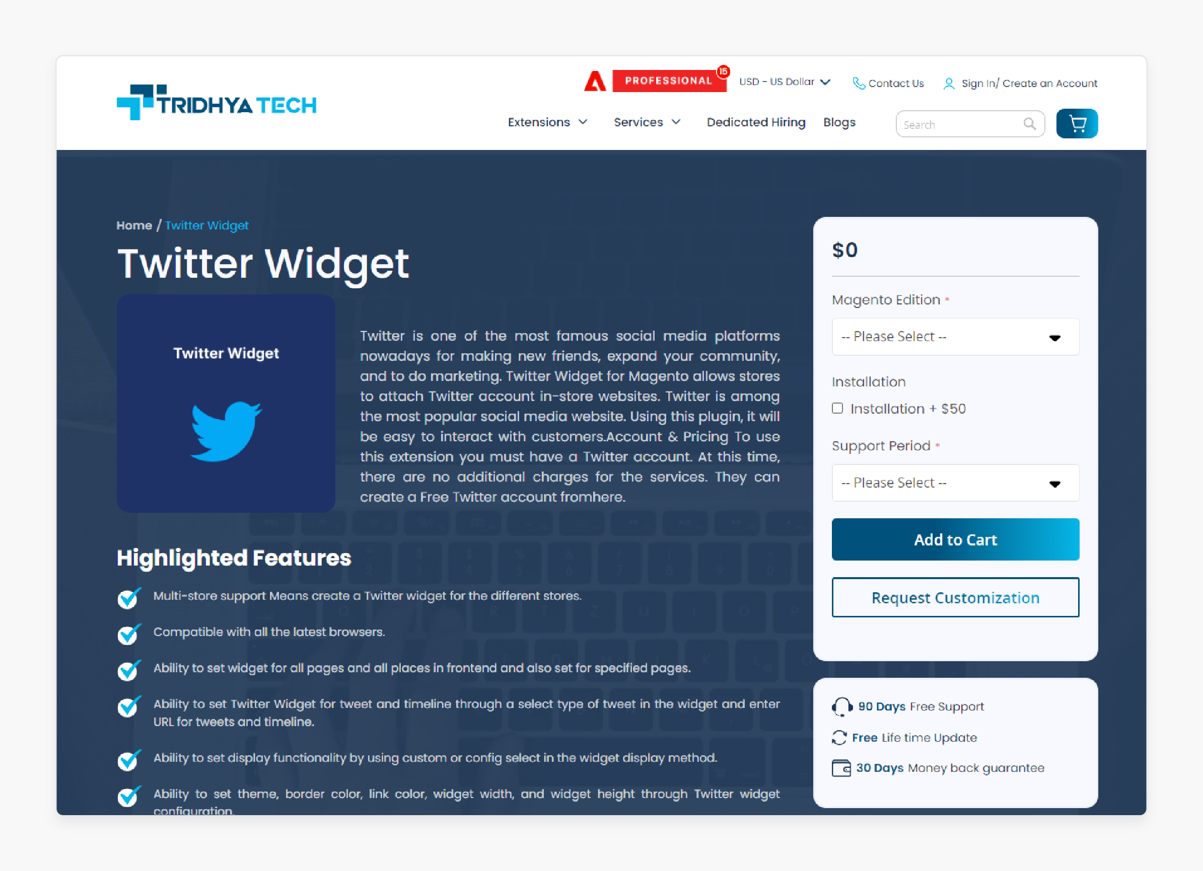 Magento 2 Twitter Widget by Tridhya Tech