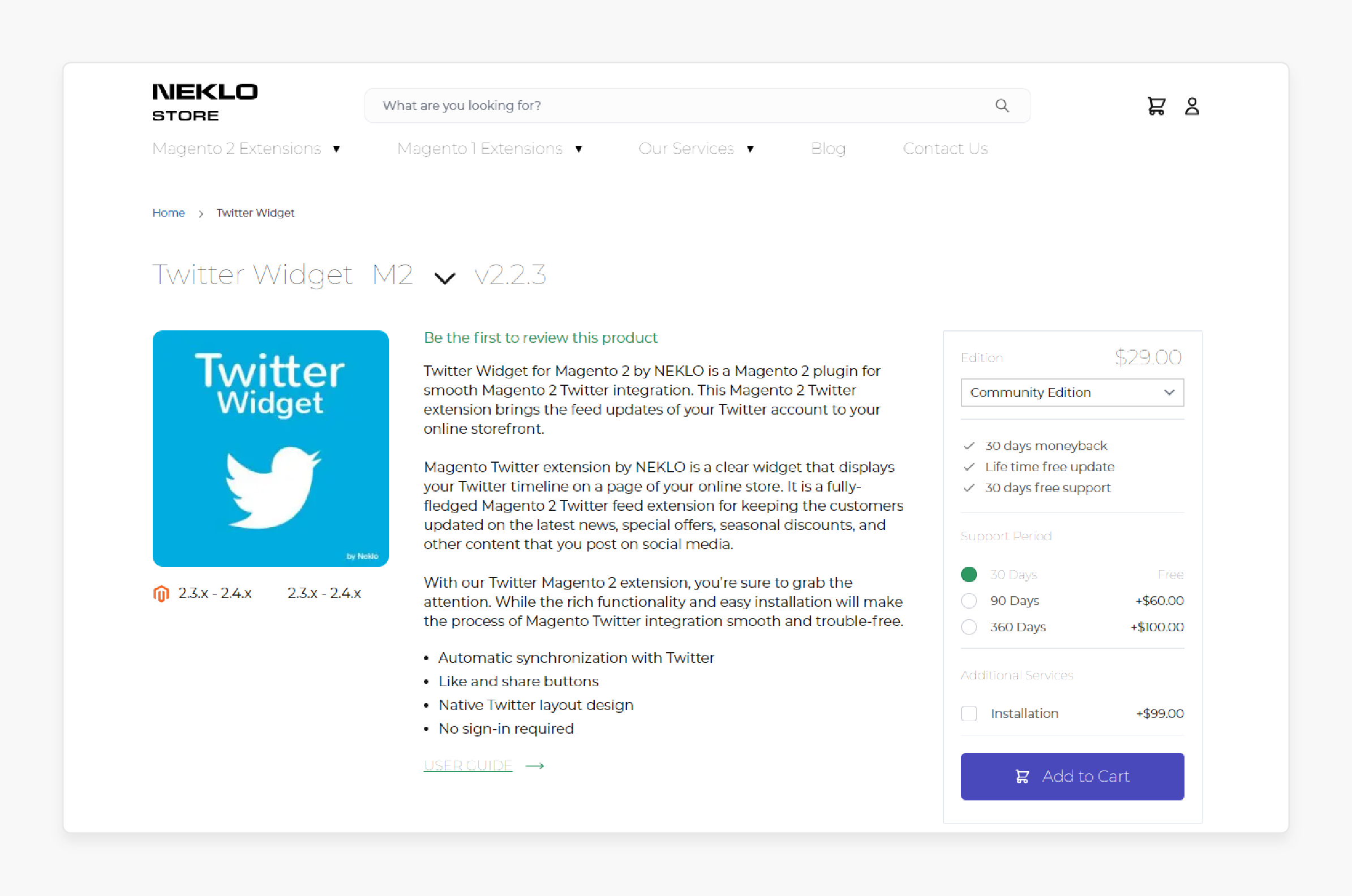 Neklo Store Magento 2 Twitter Widget