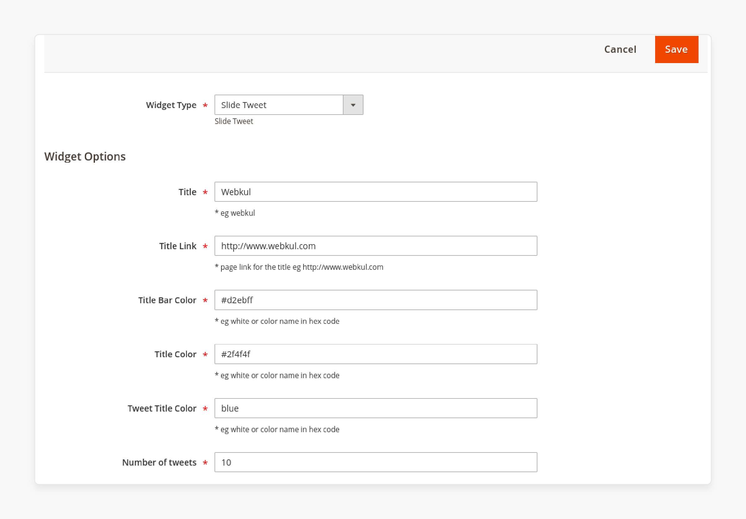 Magento 2 Twitter Widget Option Configuration