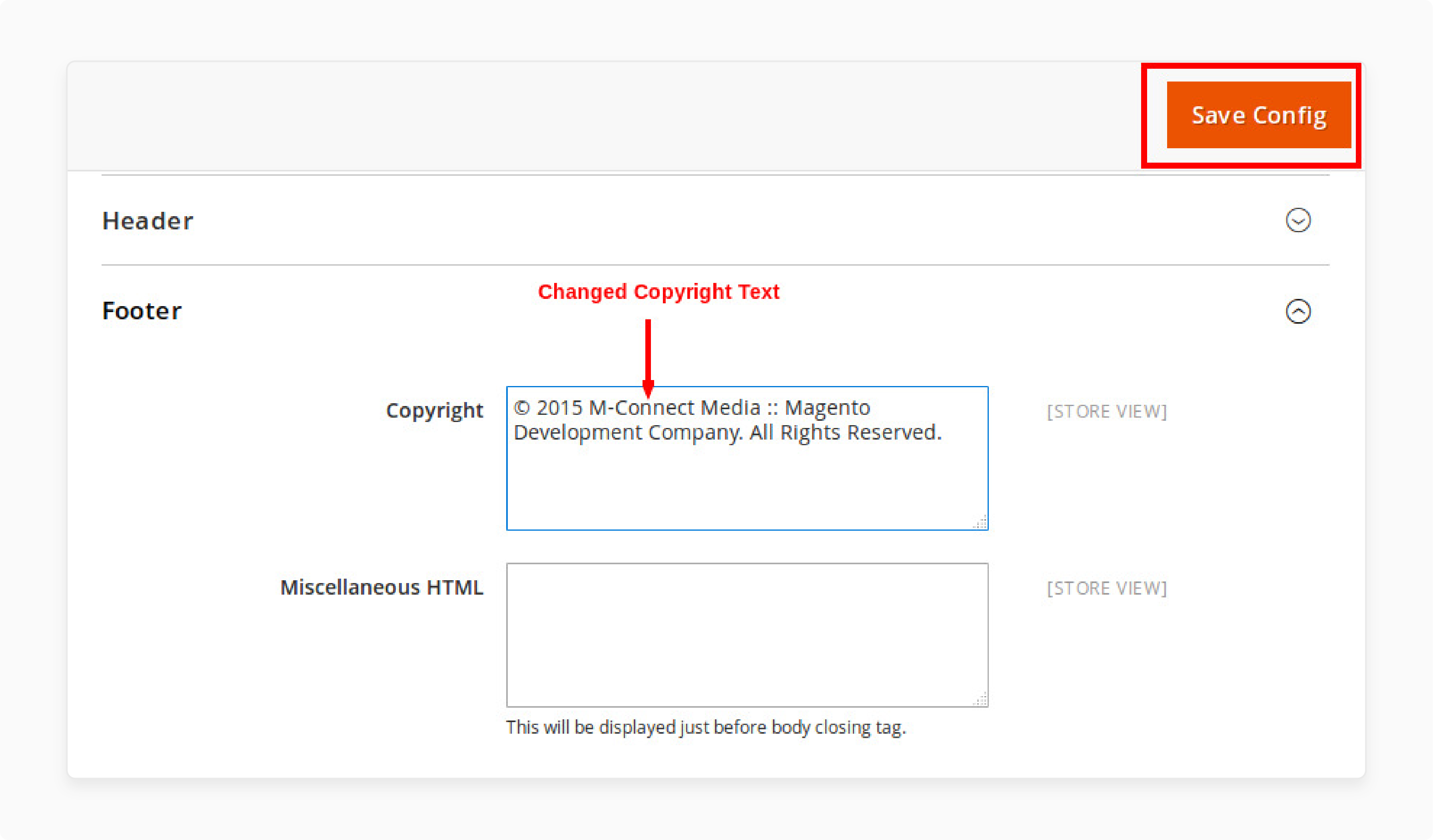 editing magento 2 footer copyright text in the admin panel