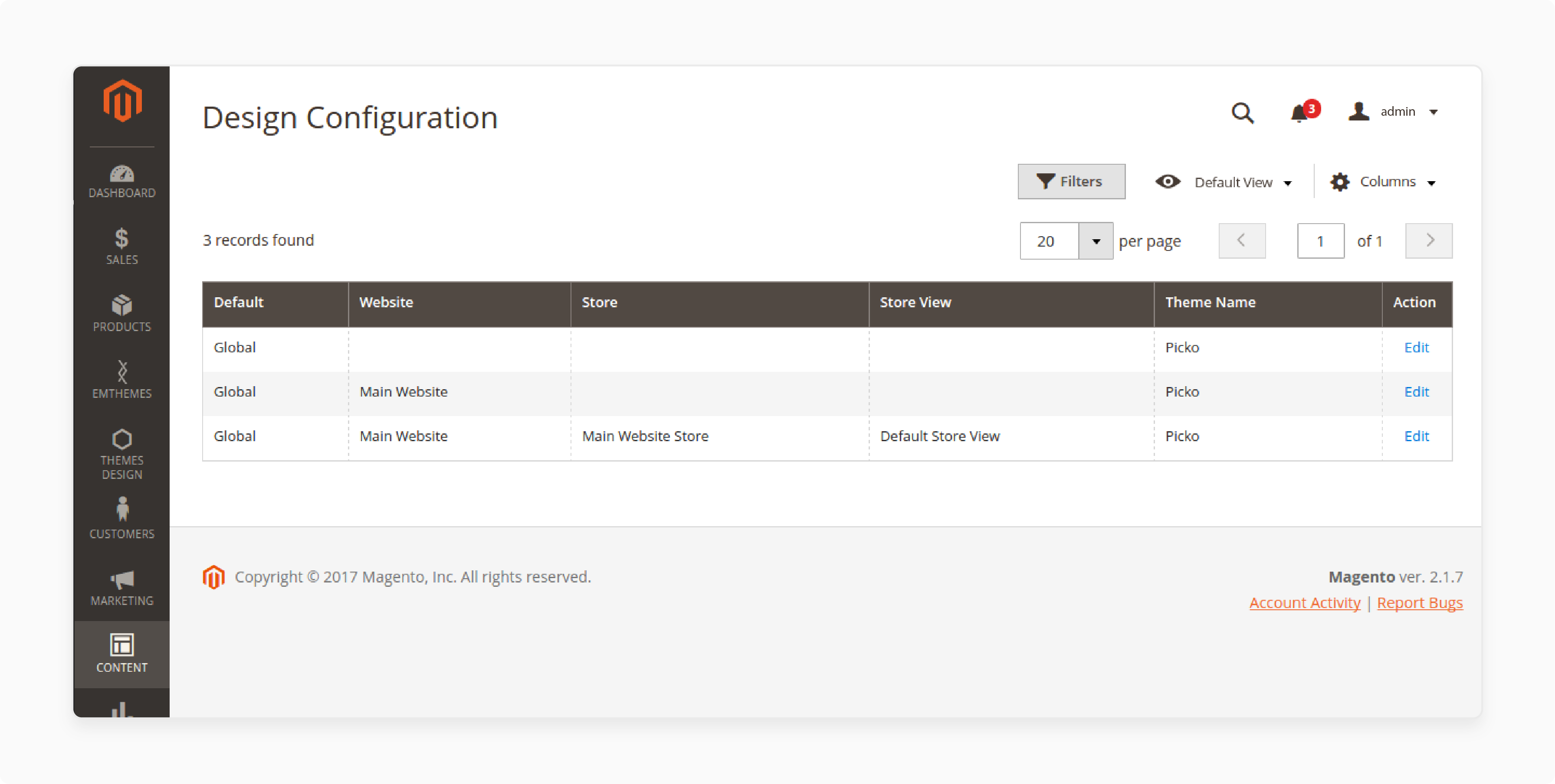 accessing the footer section in magento 2 admin panel for customization