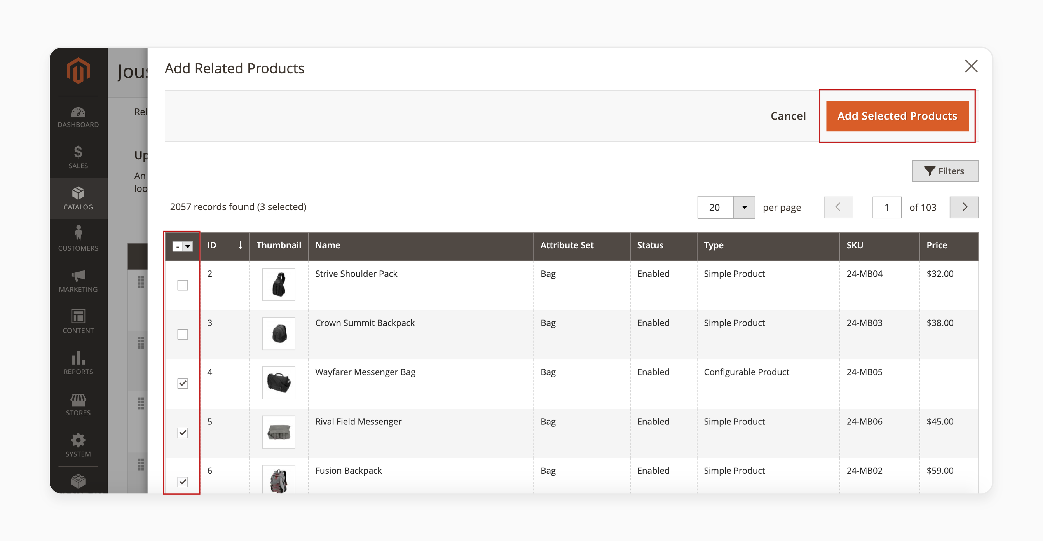 selecting products for magento 2 related roducts Rule from Admin Pane