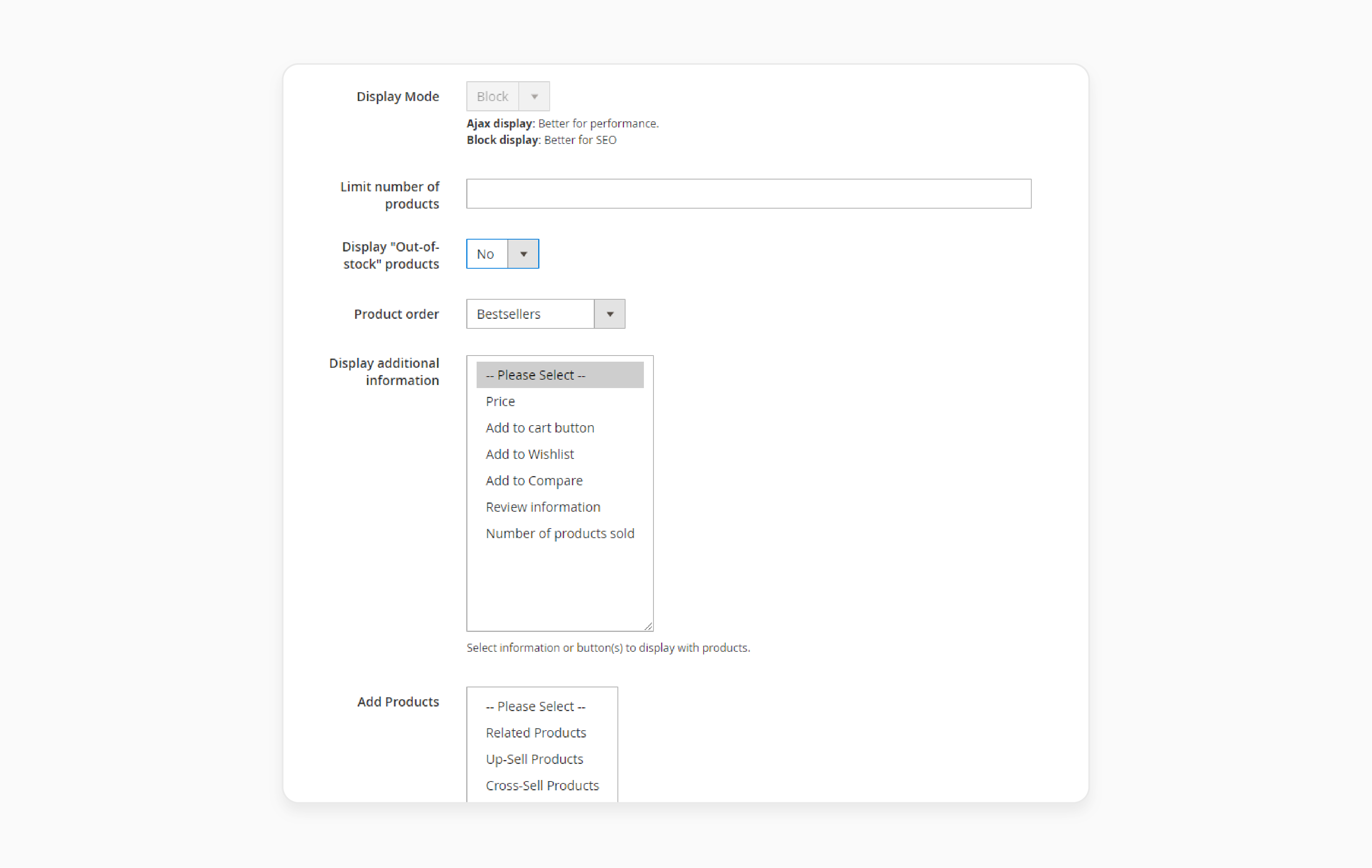 configuring display mode and product order for related products block in magento 2