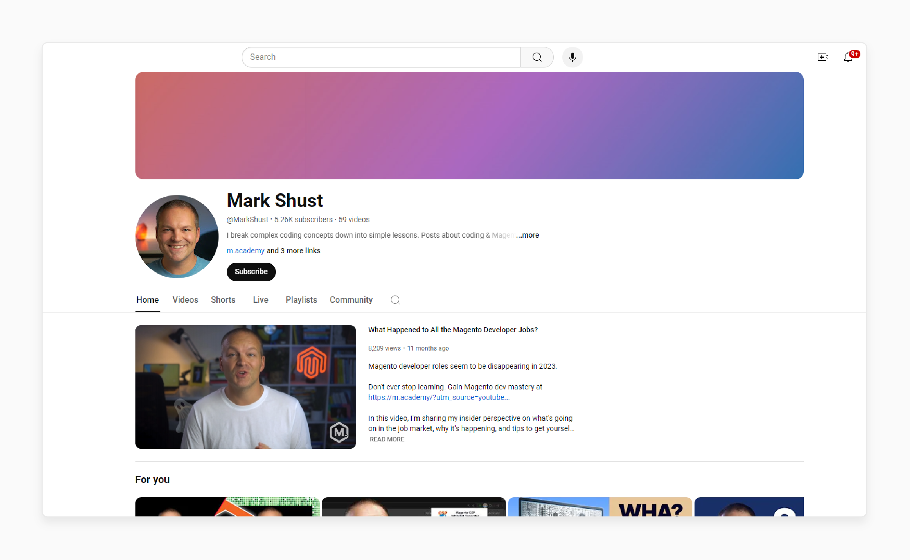 Search Max Shust Youtube channel for Magento resources