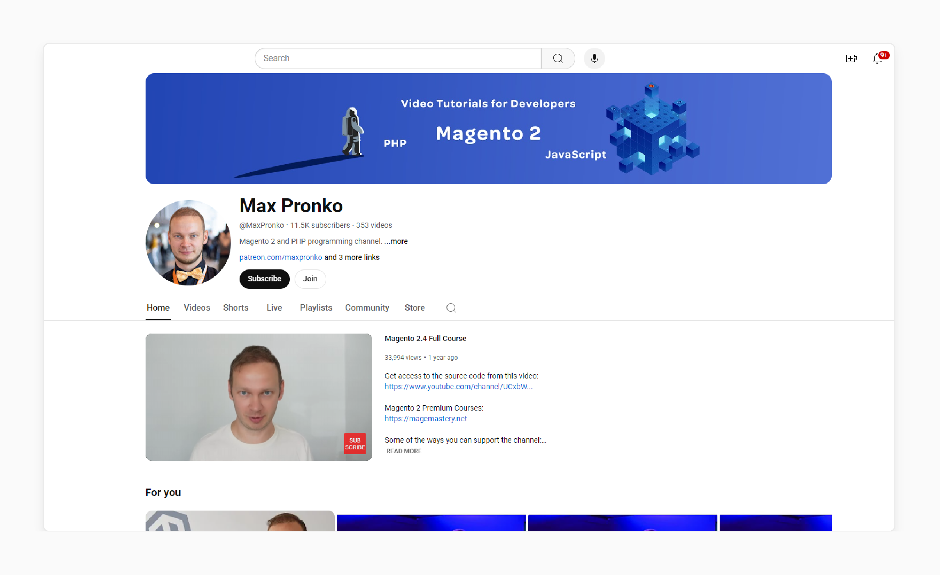 Search Max pronko's Youtube channel for Magento resources