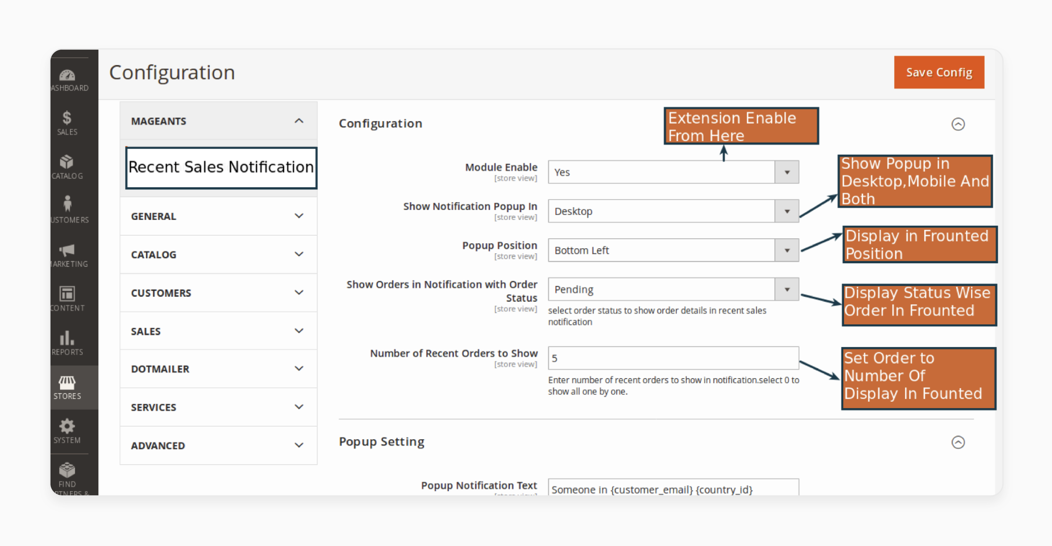 ENable the Magento 2 Live Sales Order Notification extension