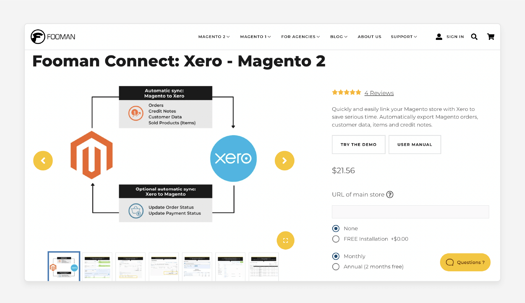 Fooman Connect syncs Magento 2 and Xero