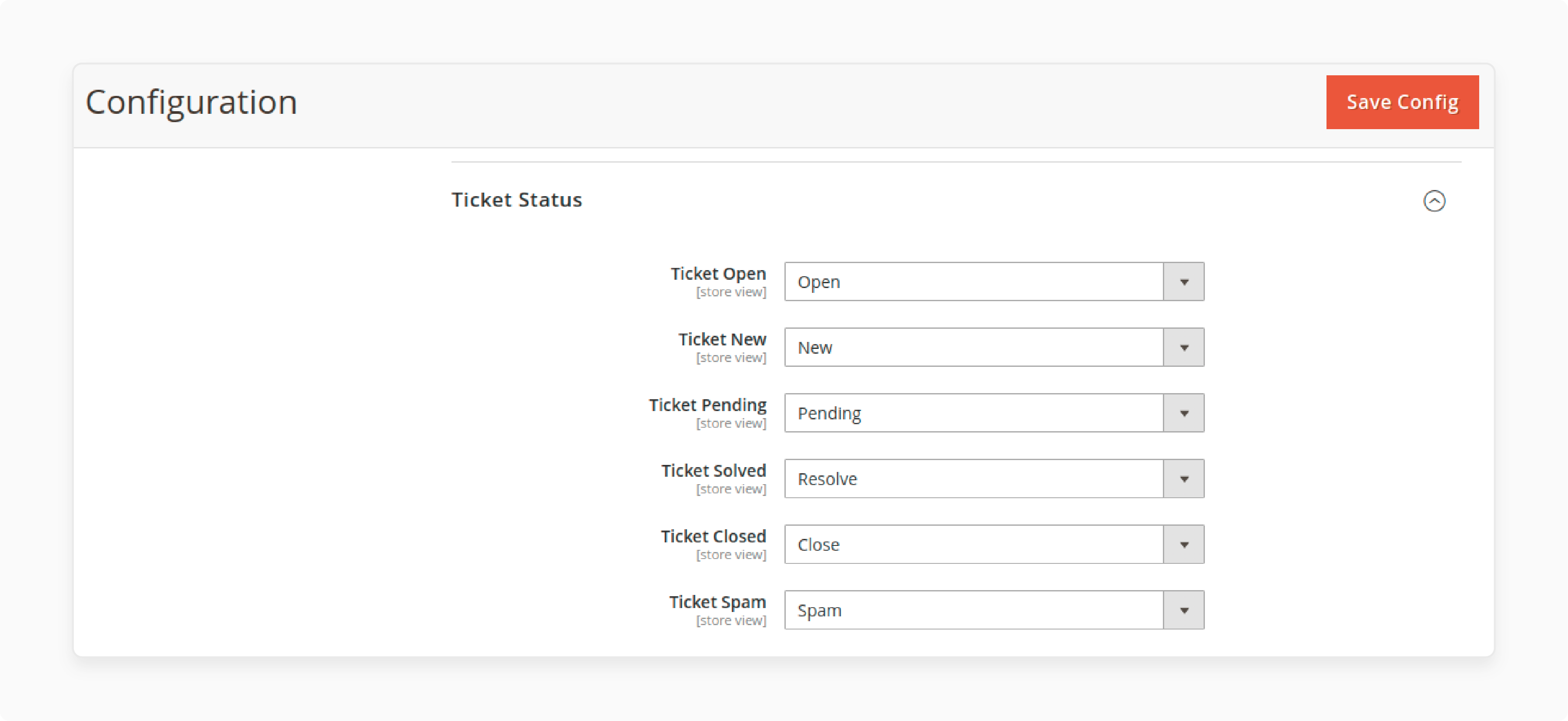 Configure ticket statuses in Magento 2 backend