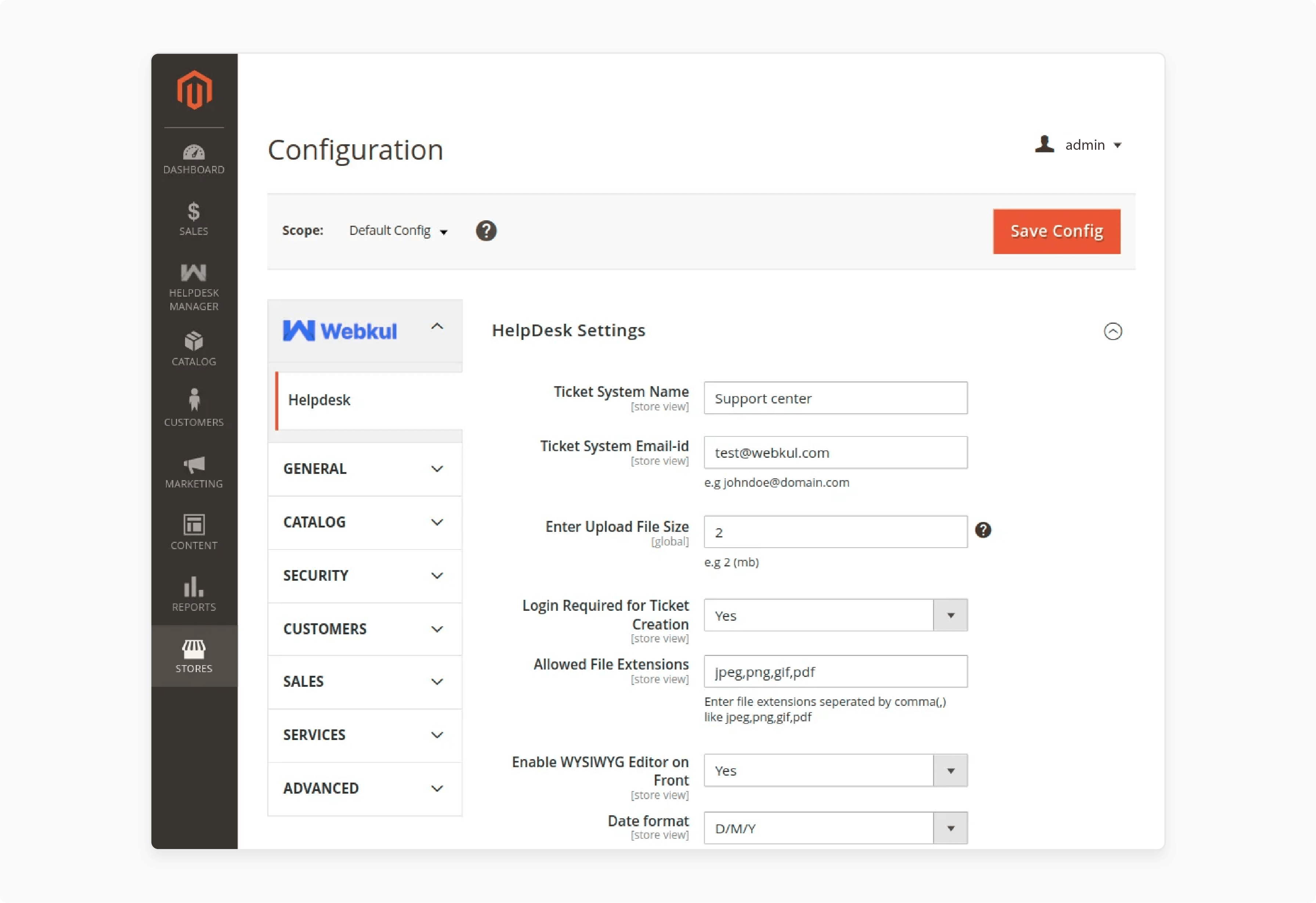 Configuring settings for Magento 2 help desk