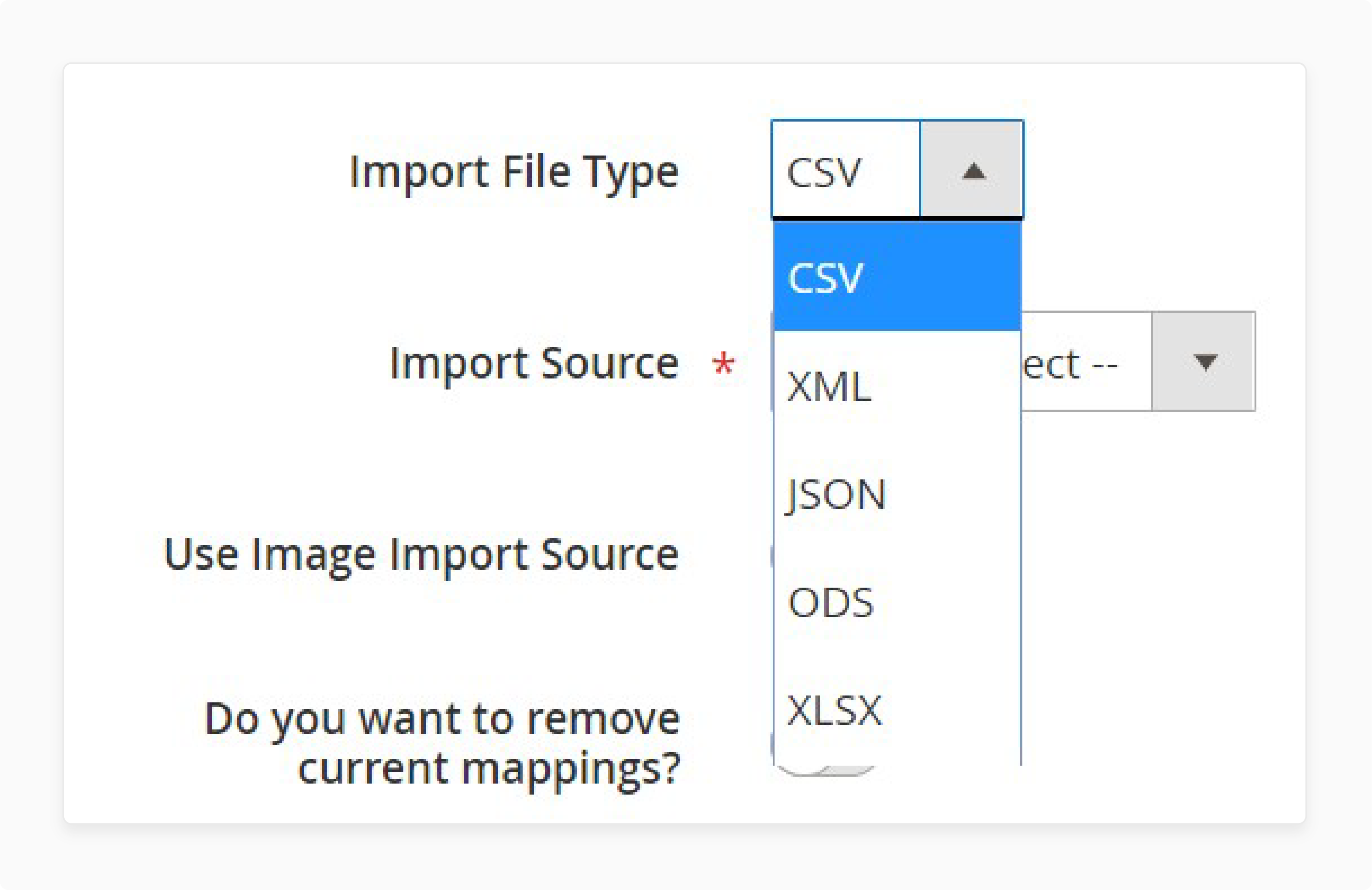 Choosing the import source for data transfer