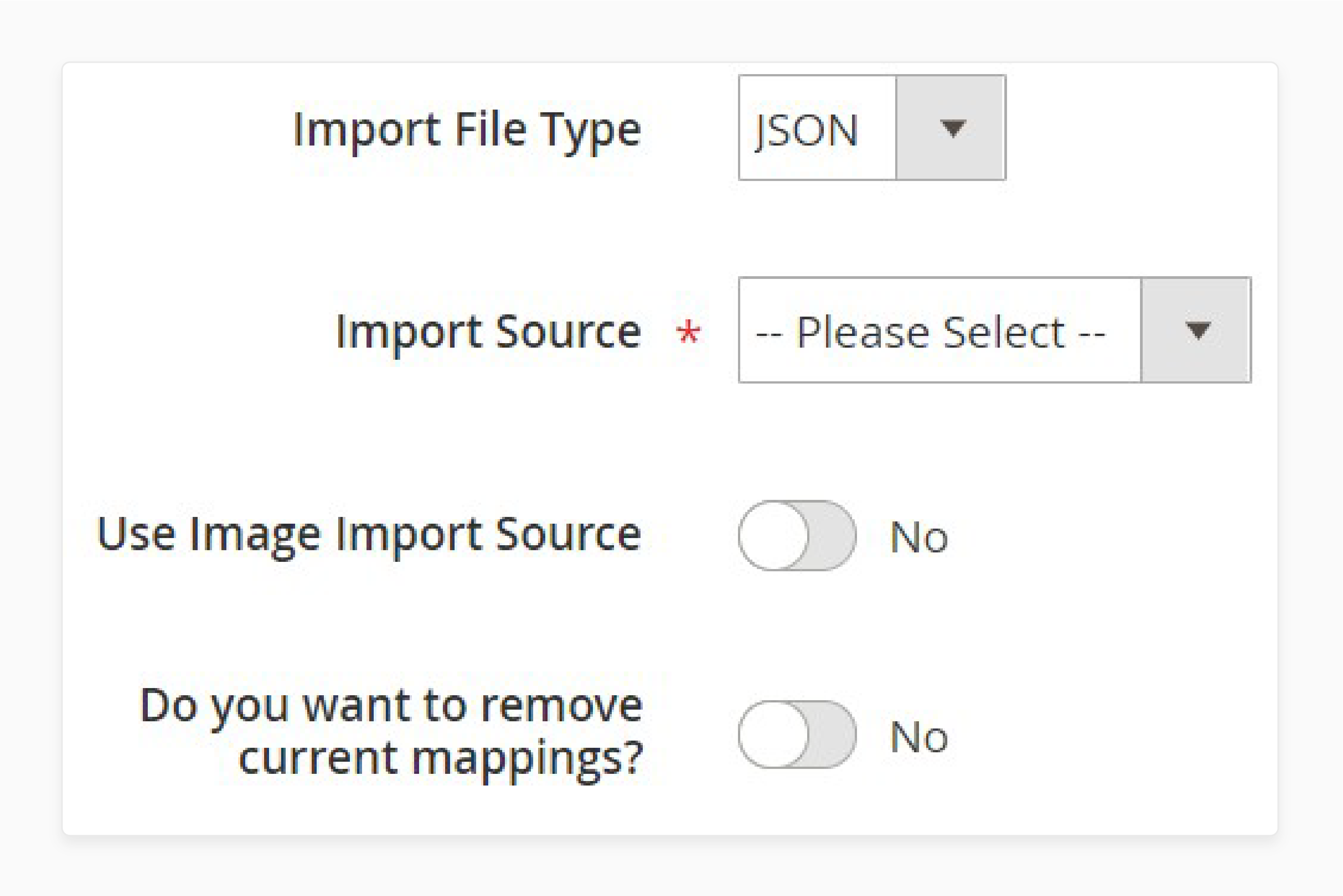 Configuring import source for data