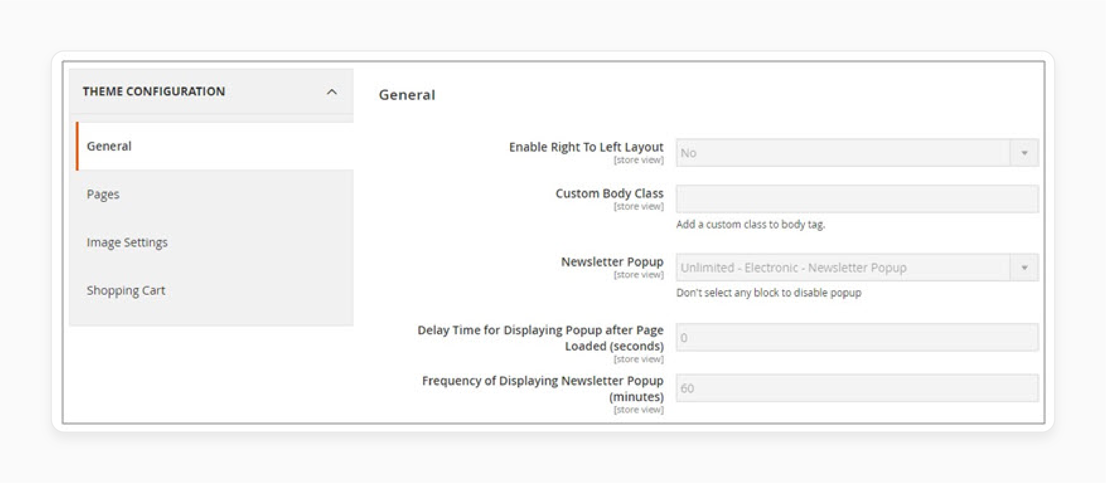 Theme settings configuration in Codazon