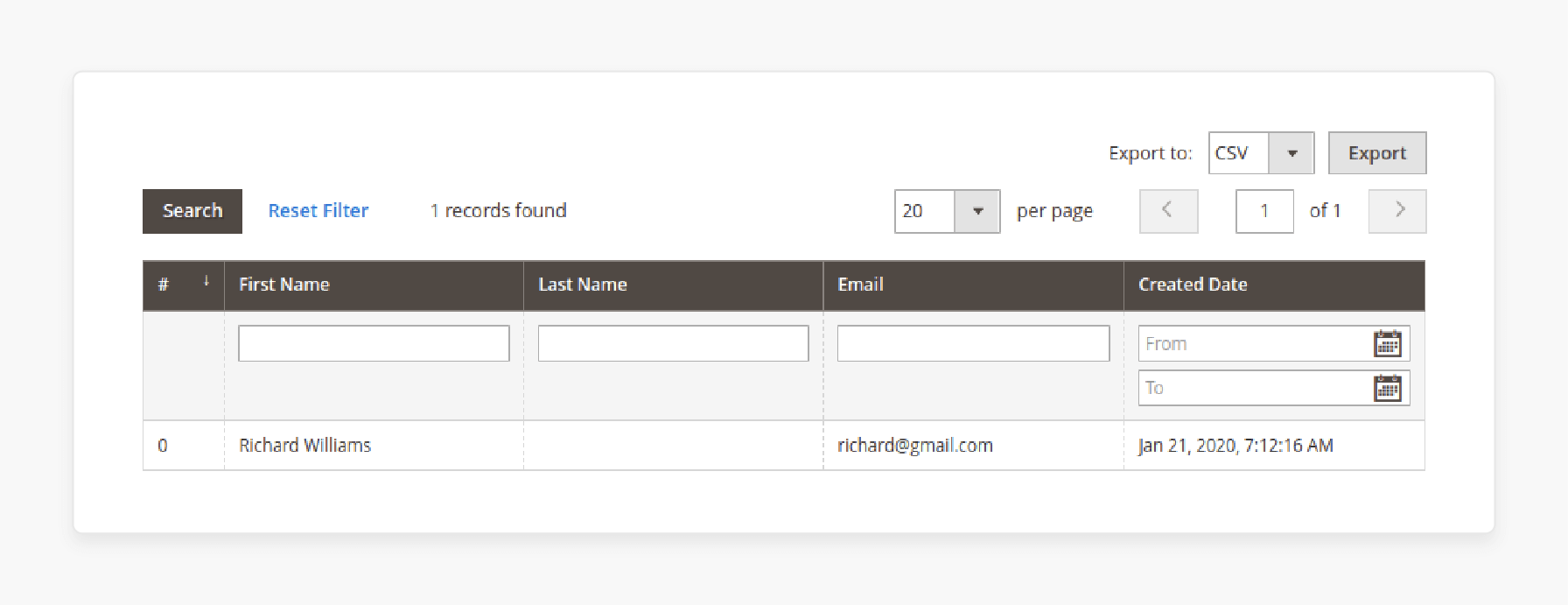 Spin and Win Module setting tabs: User List