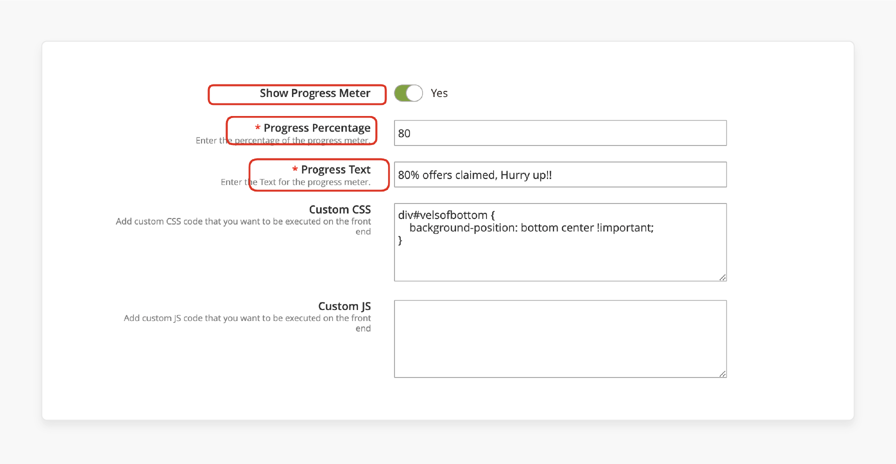 Configure the progress meter