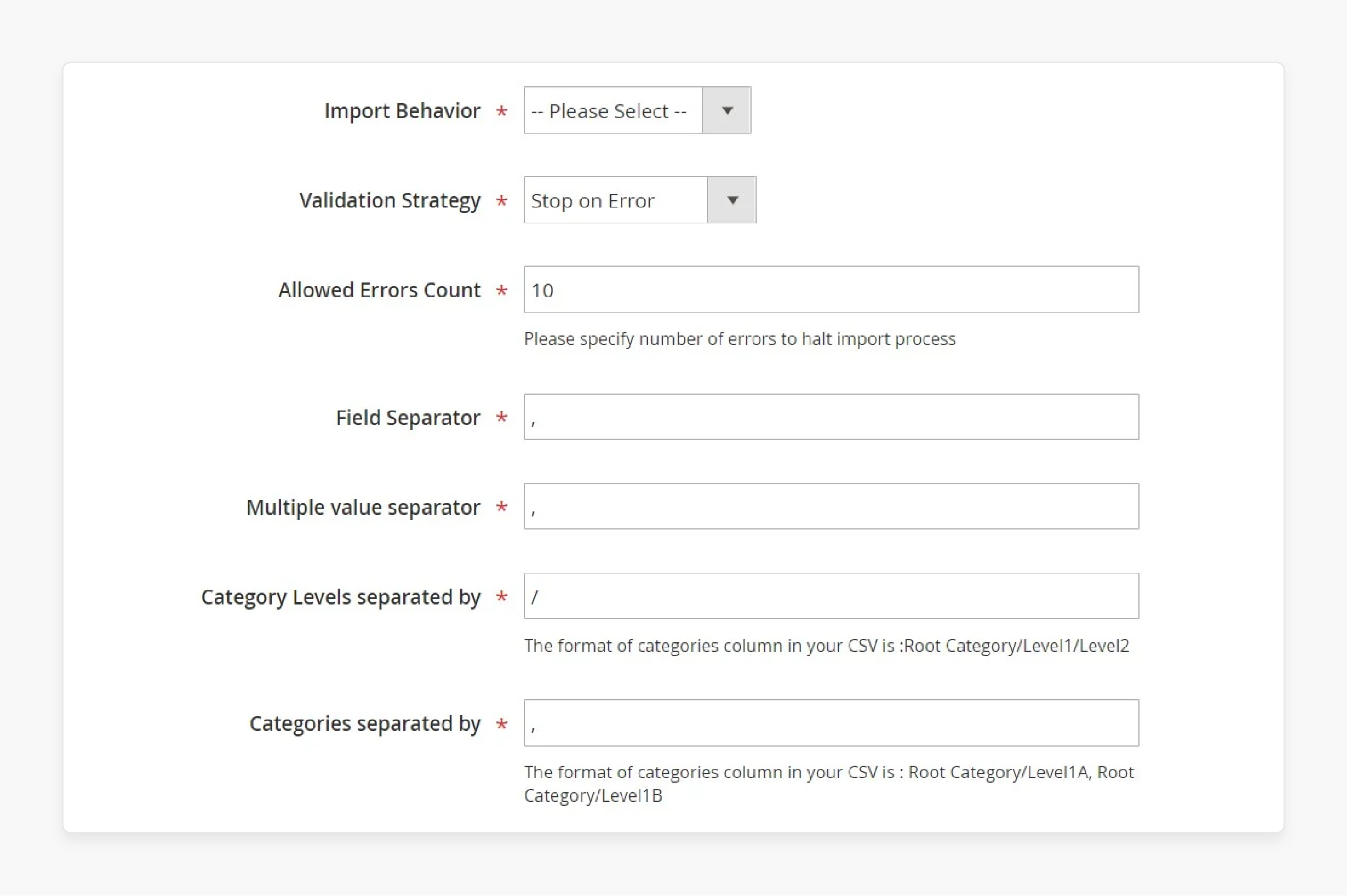 Defining Import behavior configuration