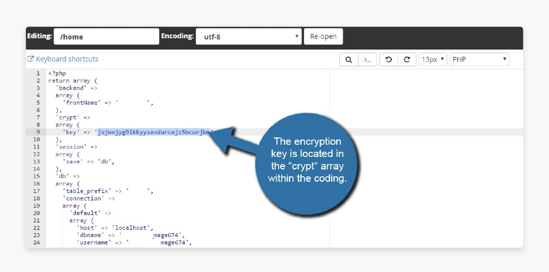 Encryption key in crypt array of env.php