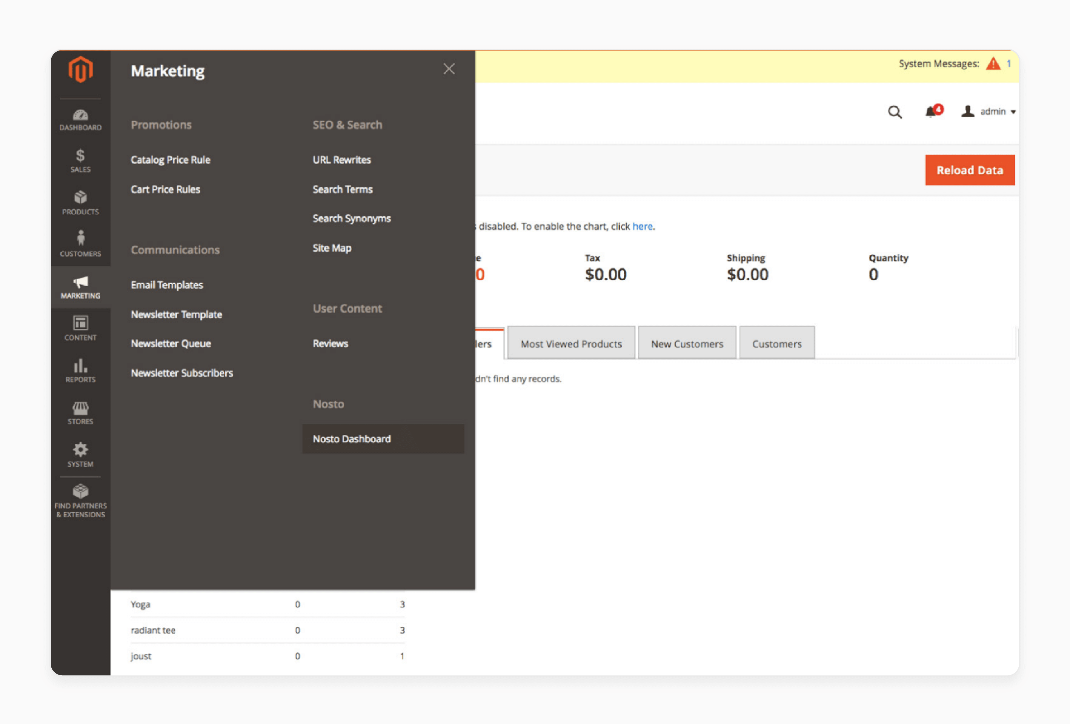 Nosto Magento 2 setup in marketing section