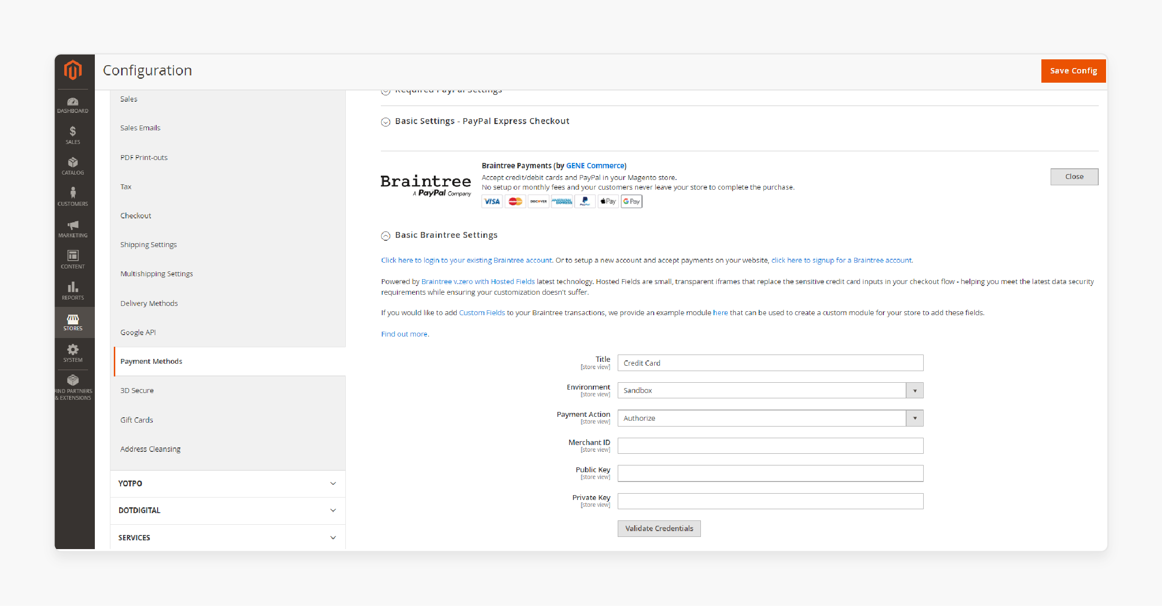 Configure payment gateway in Magento admin