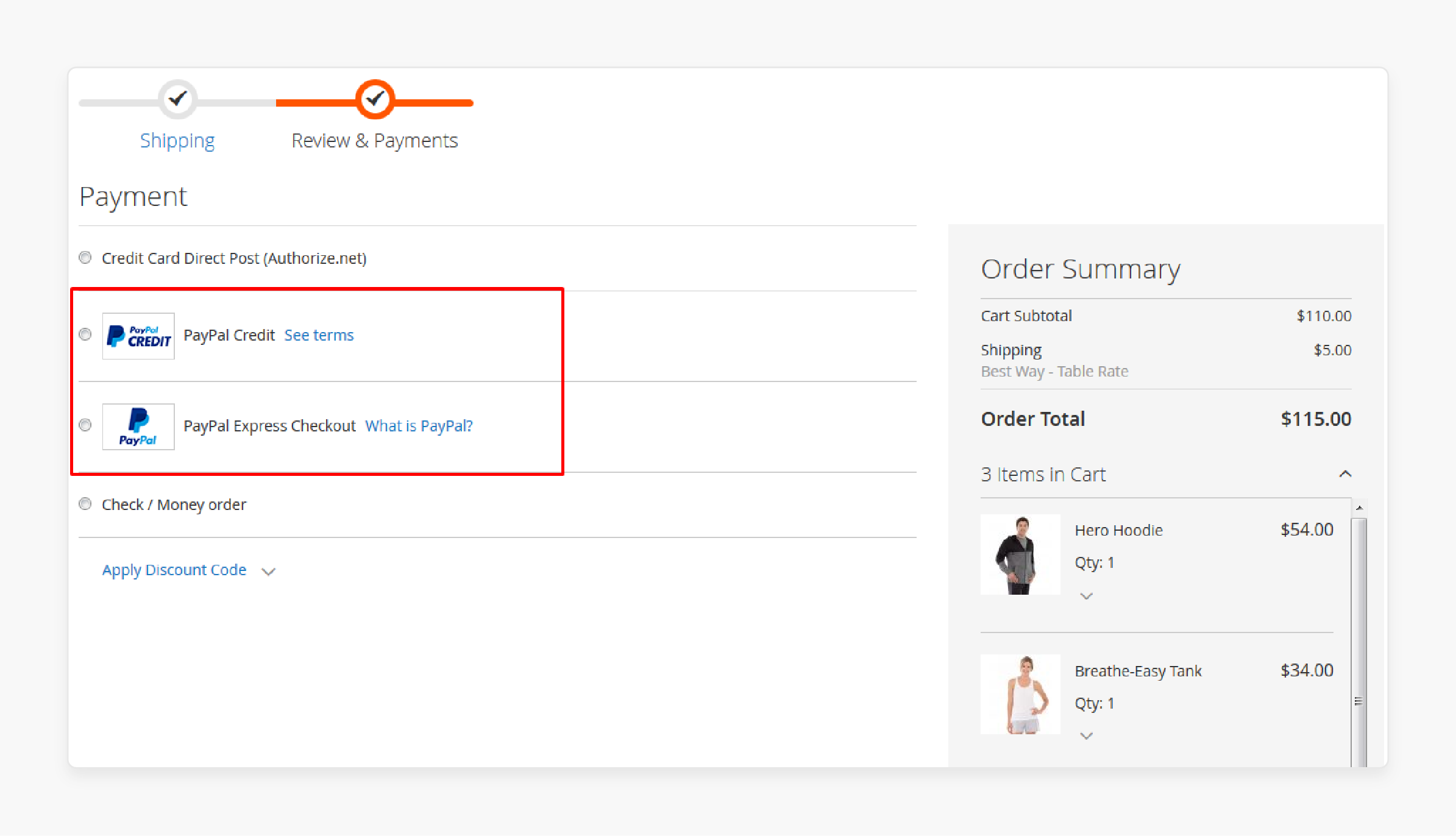 Magento supports PayPal and Braintree