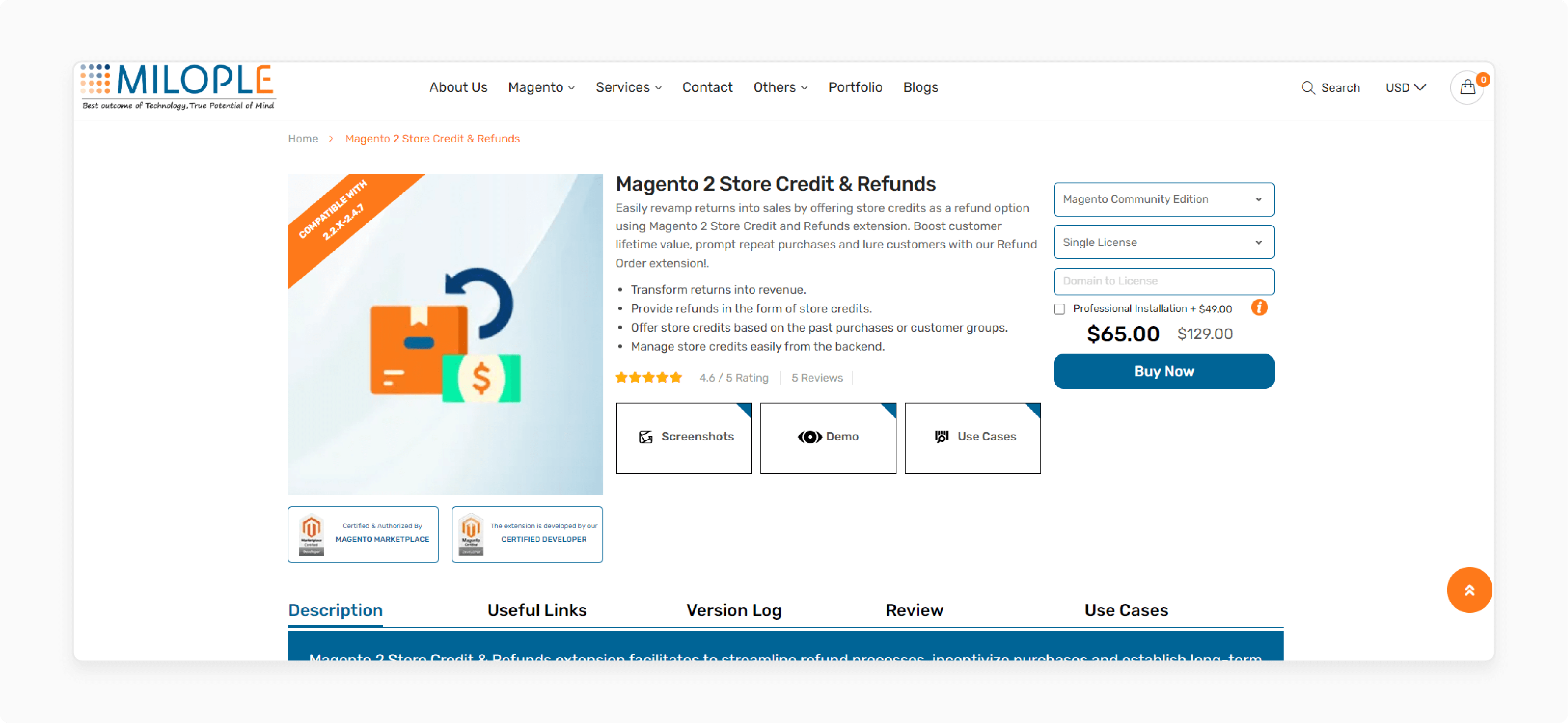 Milople extension for Magento 2 store credit refunds