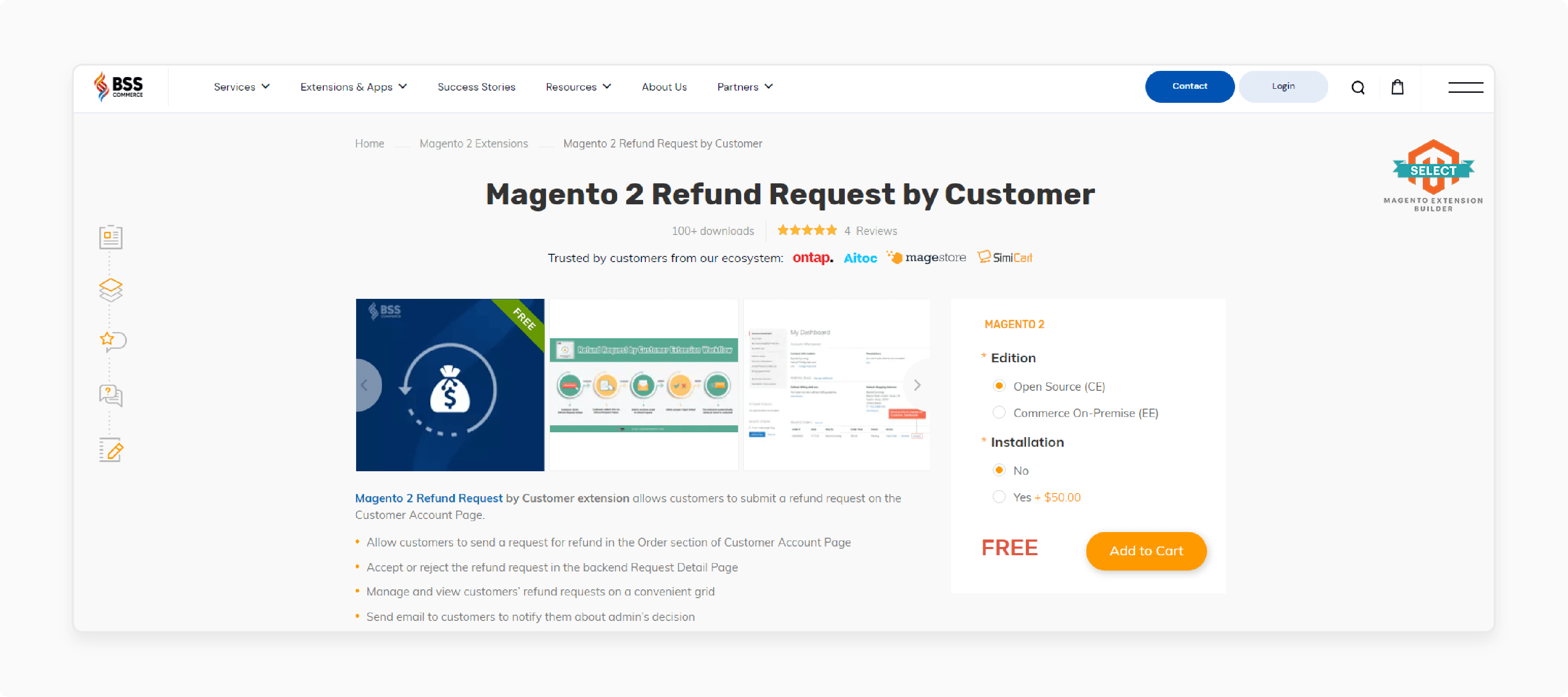 BSS Commerce refund request option in Magento 2