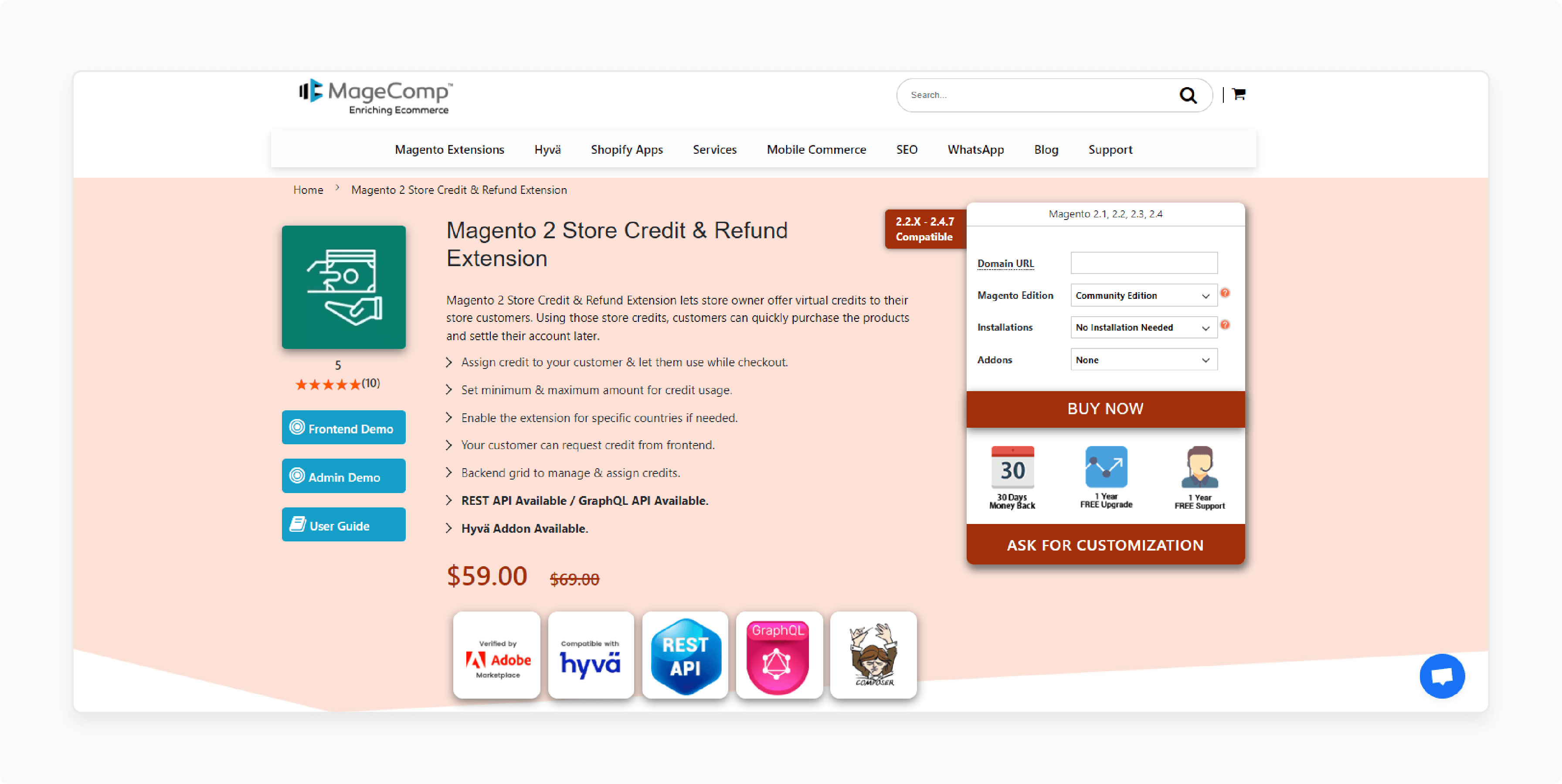 MageComp store credit refund extension in Magento 2