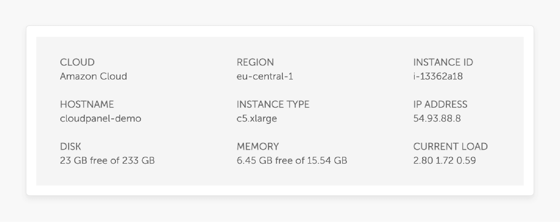 Cloud Server Information in Magento Control Panel