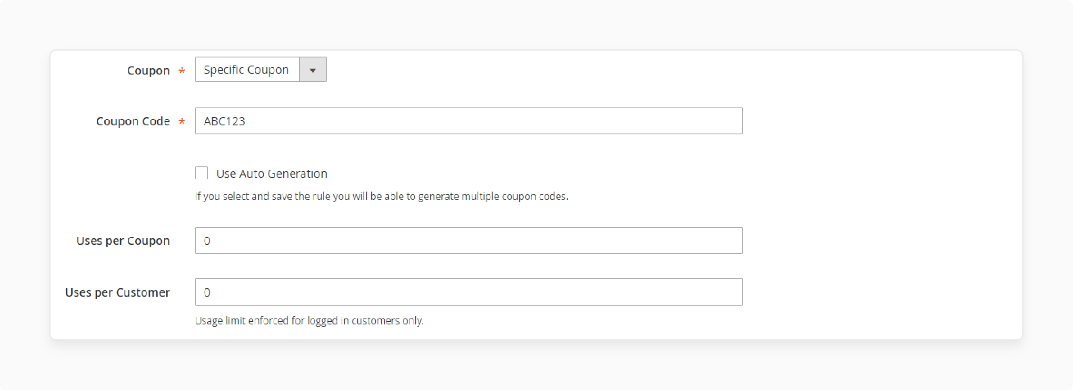 creating a cart price rule for specific coupon in magento 2