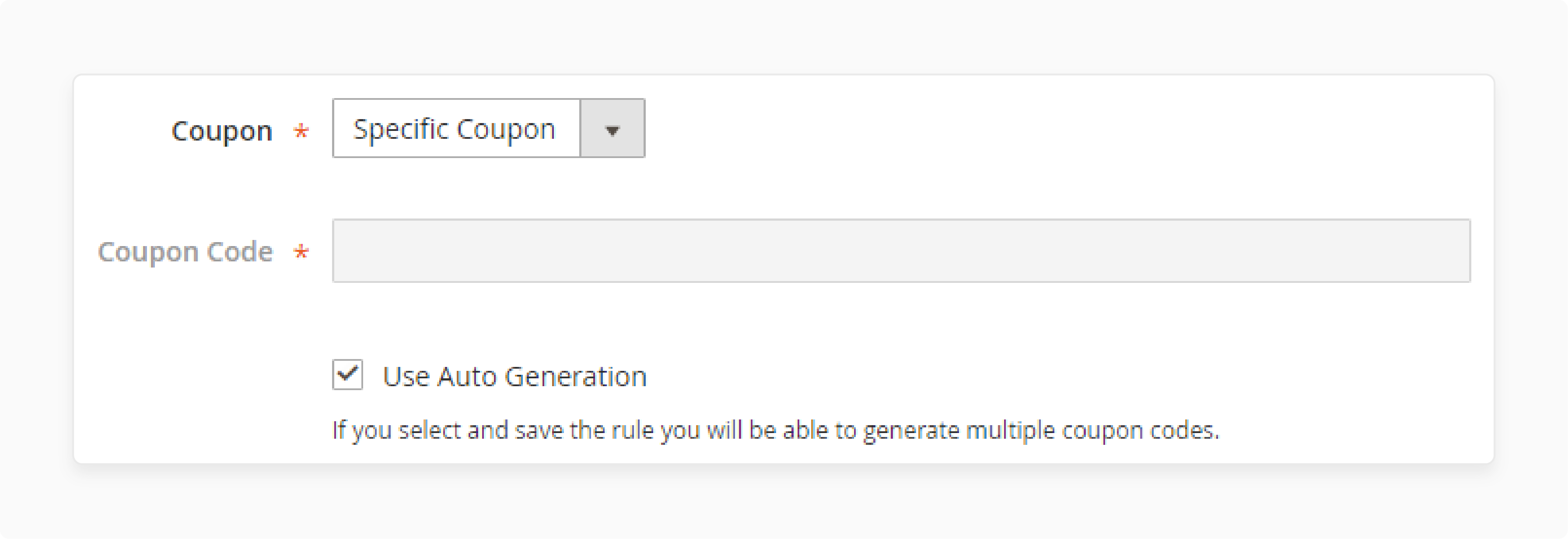 specific coupon option with auto generation in magento 2