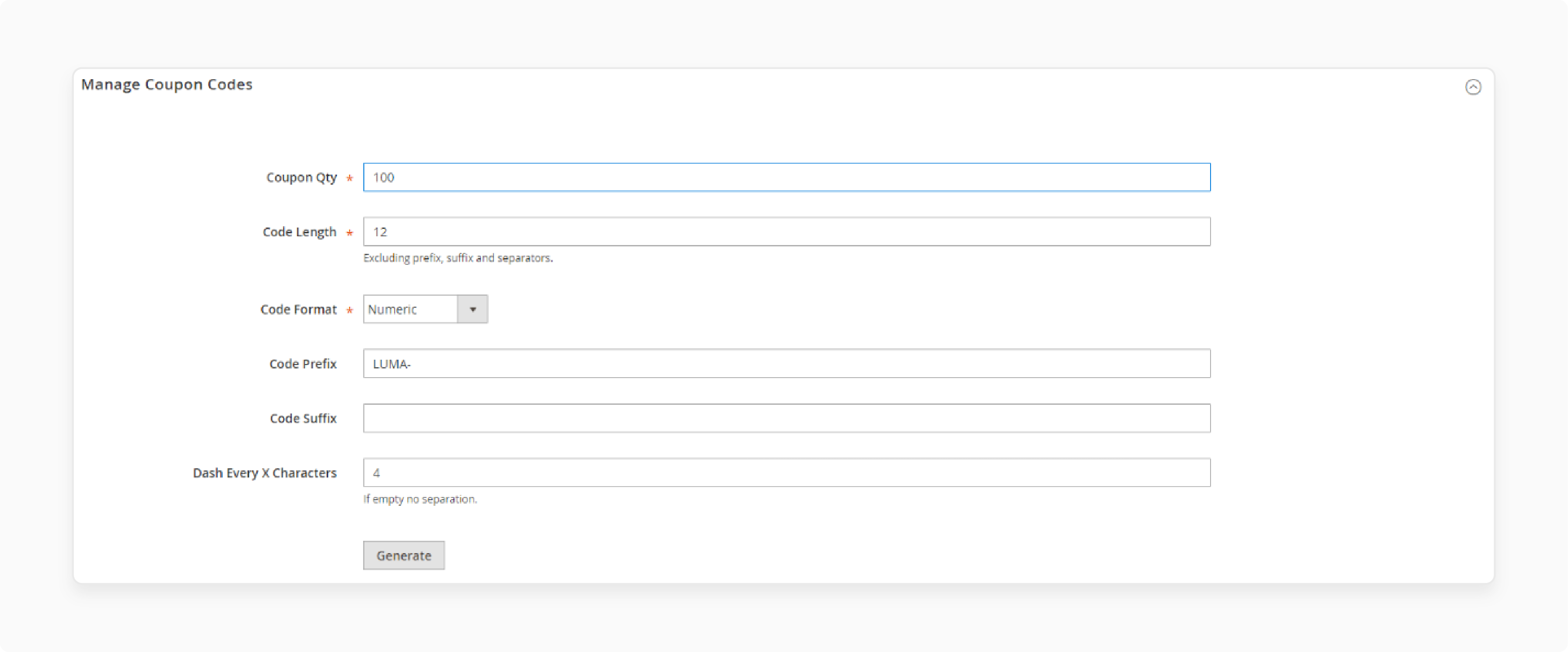manage coupon code generation options in magento 2