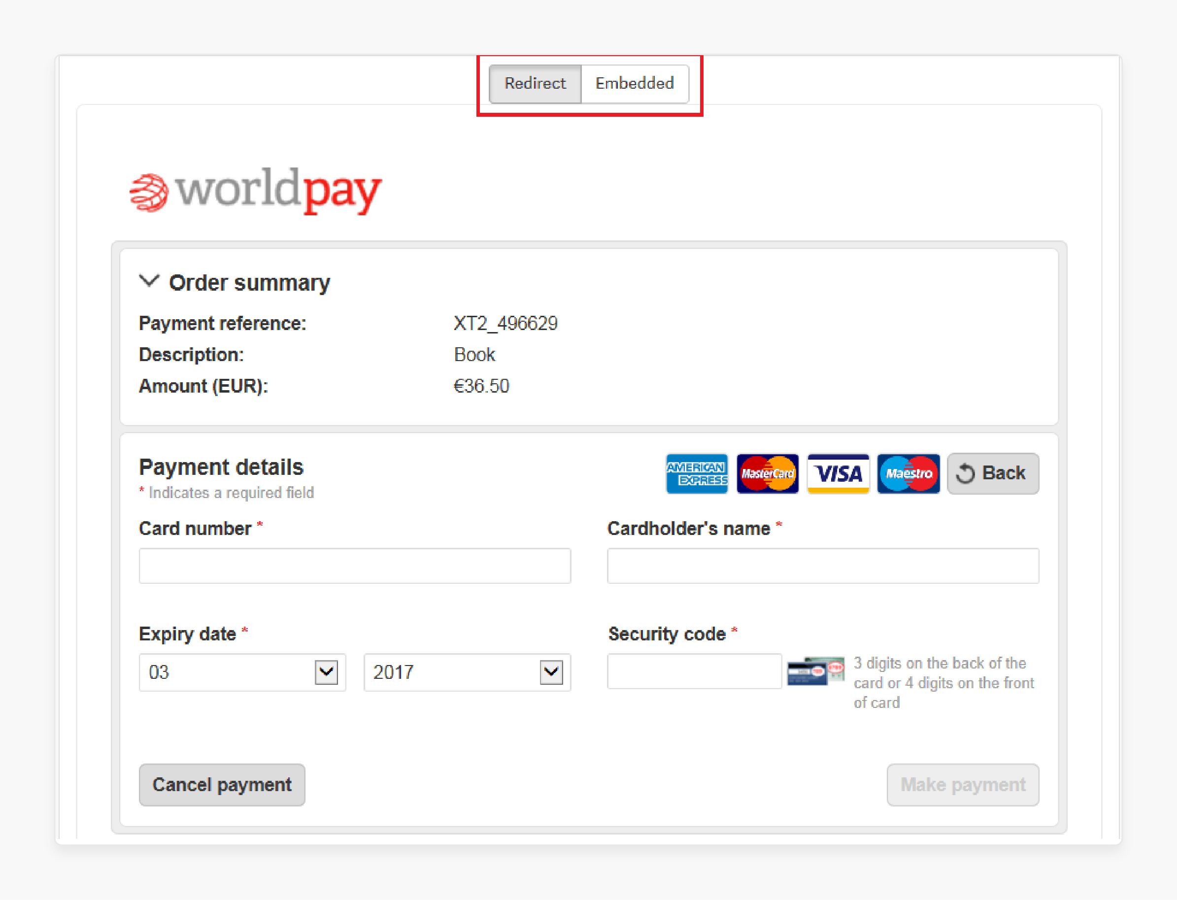 Hosted payment page feature in Worldpay Magento 2