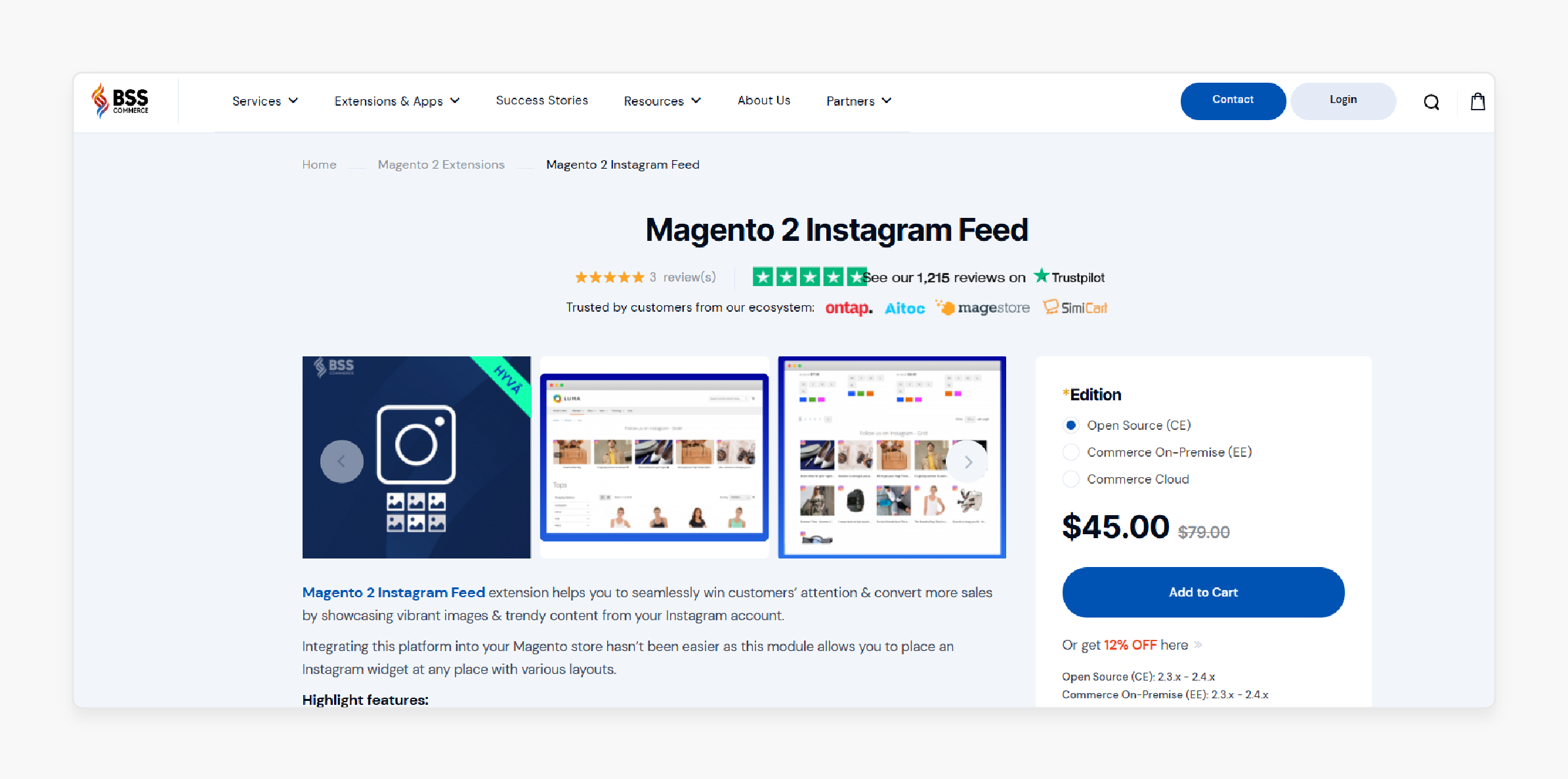 BSS Commerce Instagram feed for Magento 2 stores